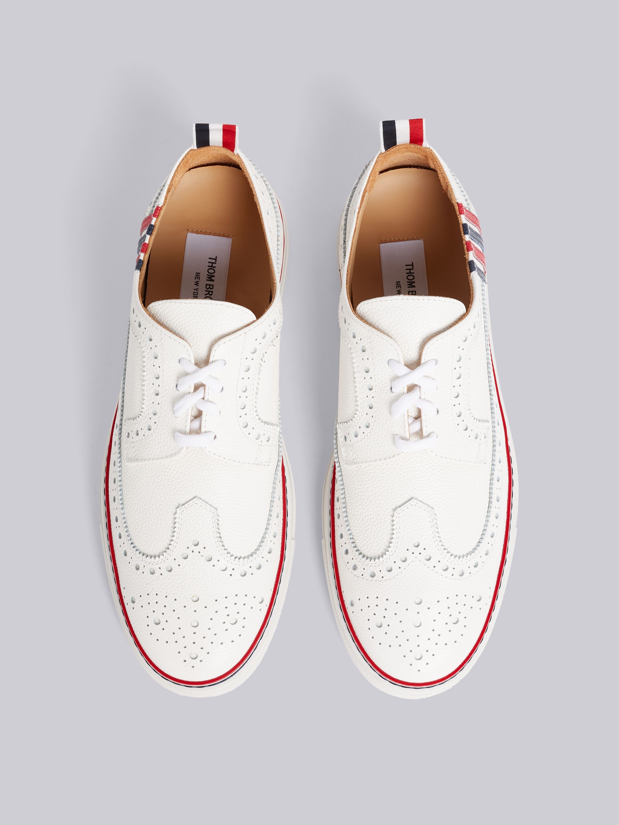 White Pebbled 4-Bar Brogue Sneaker - 4