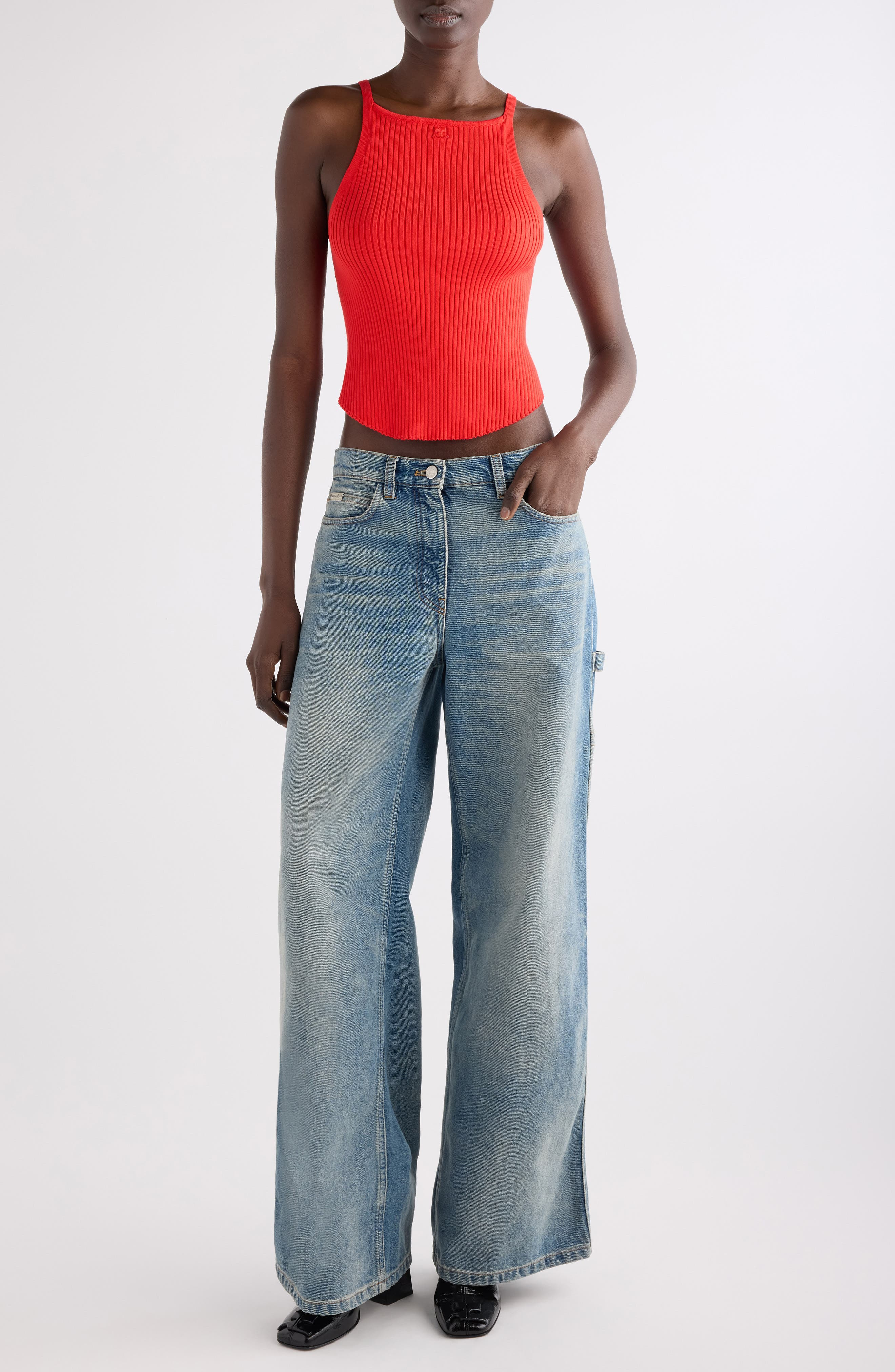 Courrèges Circle Rib Sleeveless Top in Poppy at Nordstrom - 2