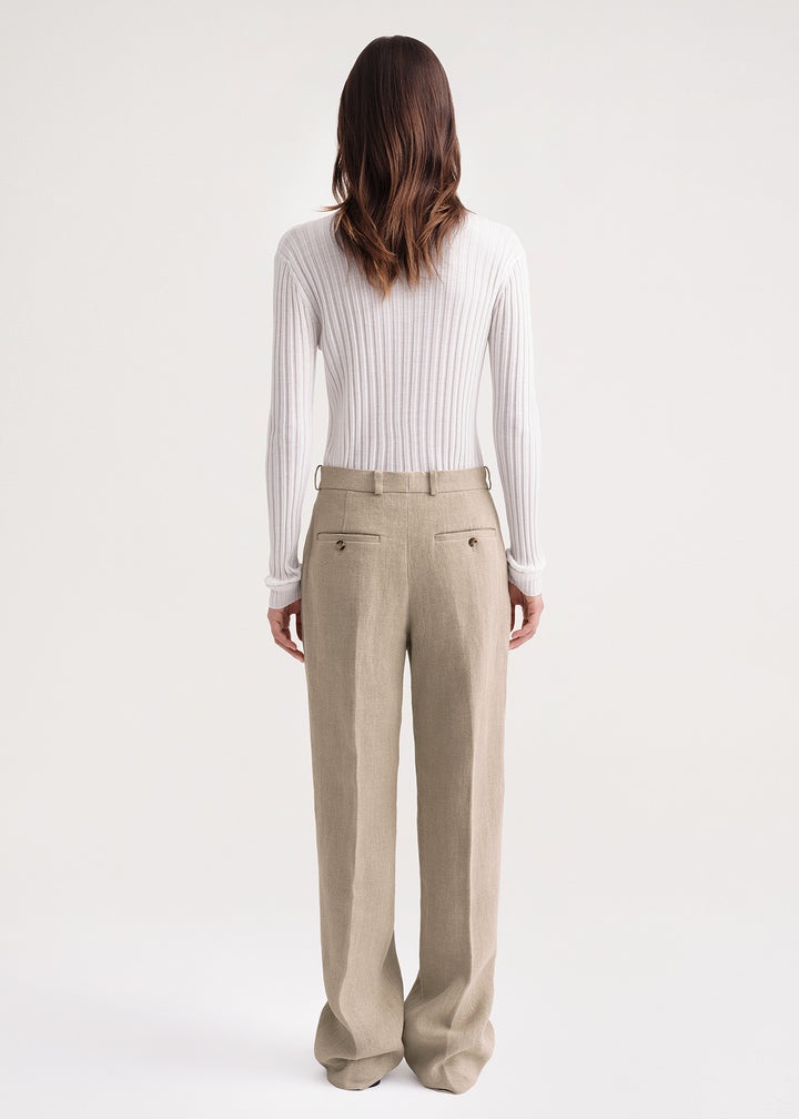 Mid-waist straight trousers wheat mélange - 4