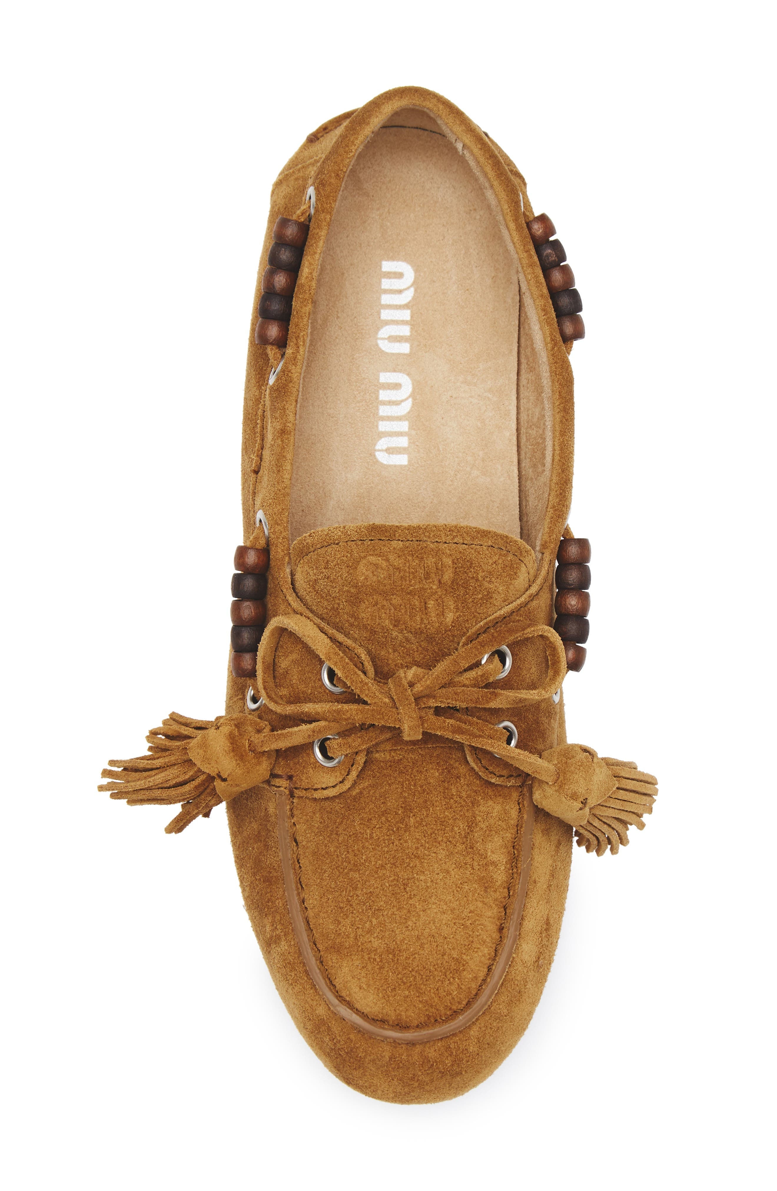 Miu Miu Suede Tassel Boatshoe in Oliva at Nordstrom - 5