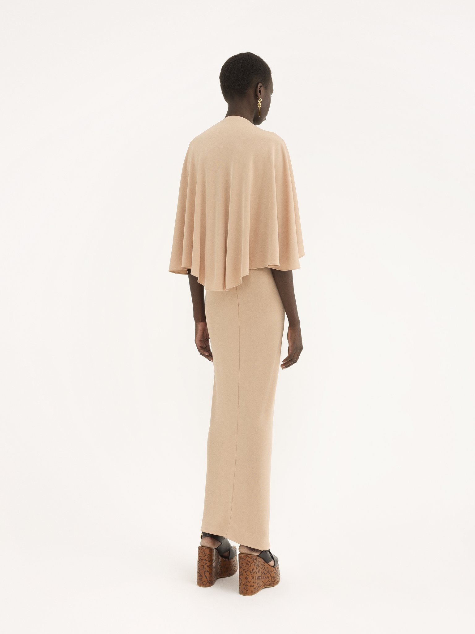 LONG CAPE DRESS IN CRÊPE JERSEY - 5