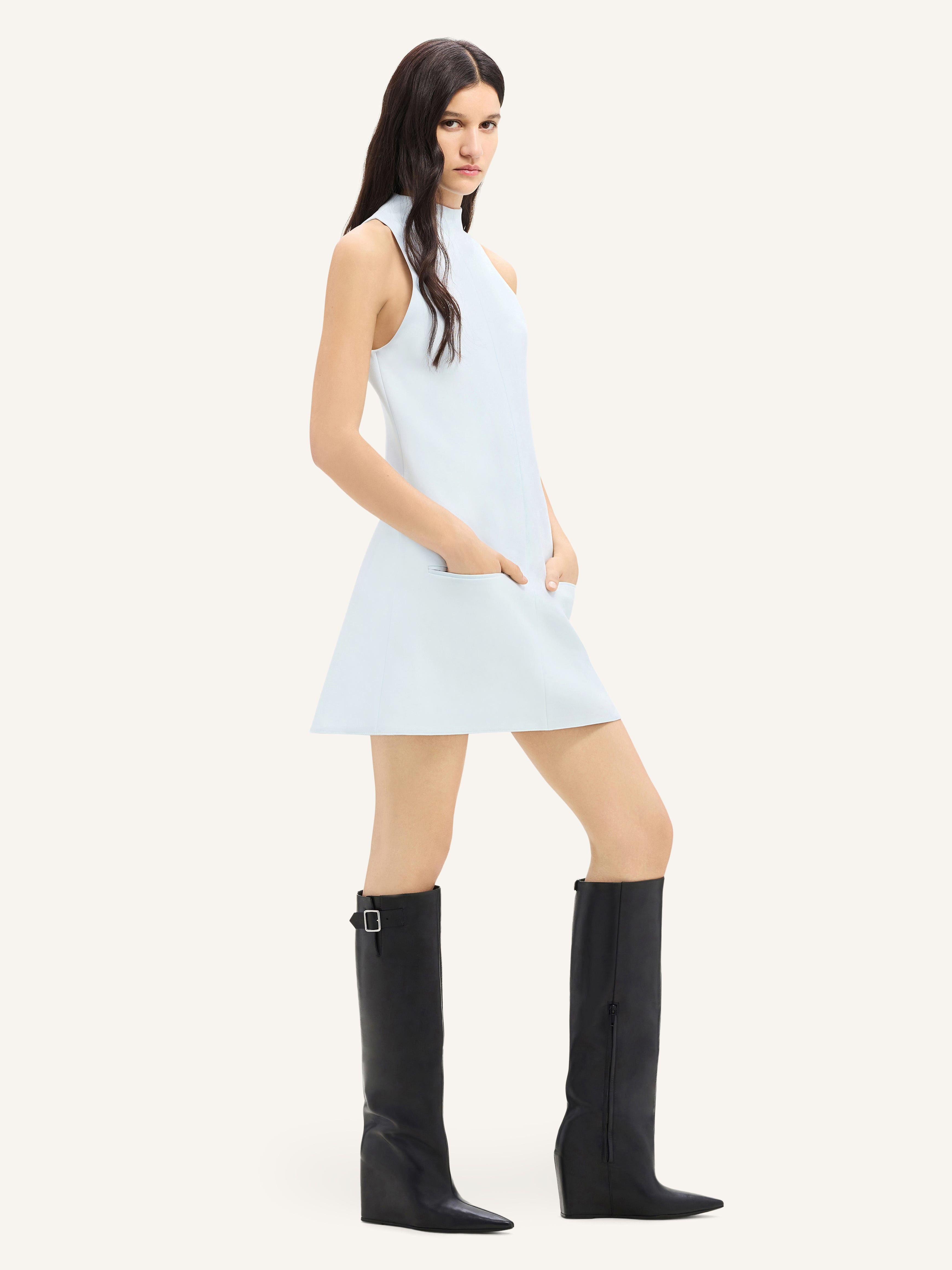SLEEVELESS TWILL A-LINE DRESS - 3