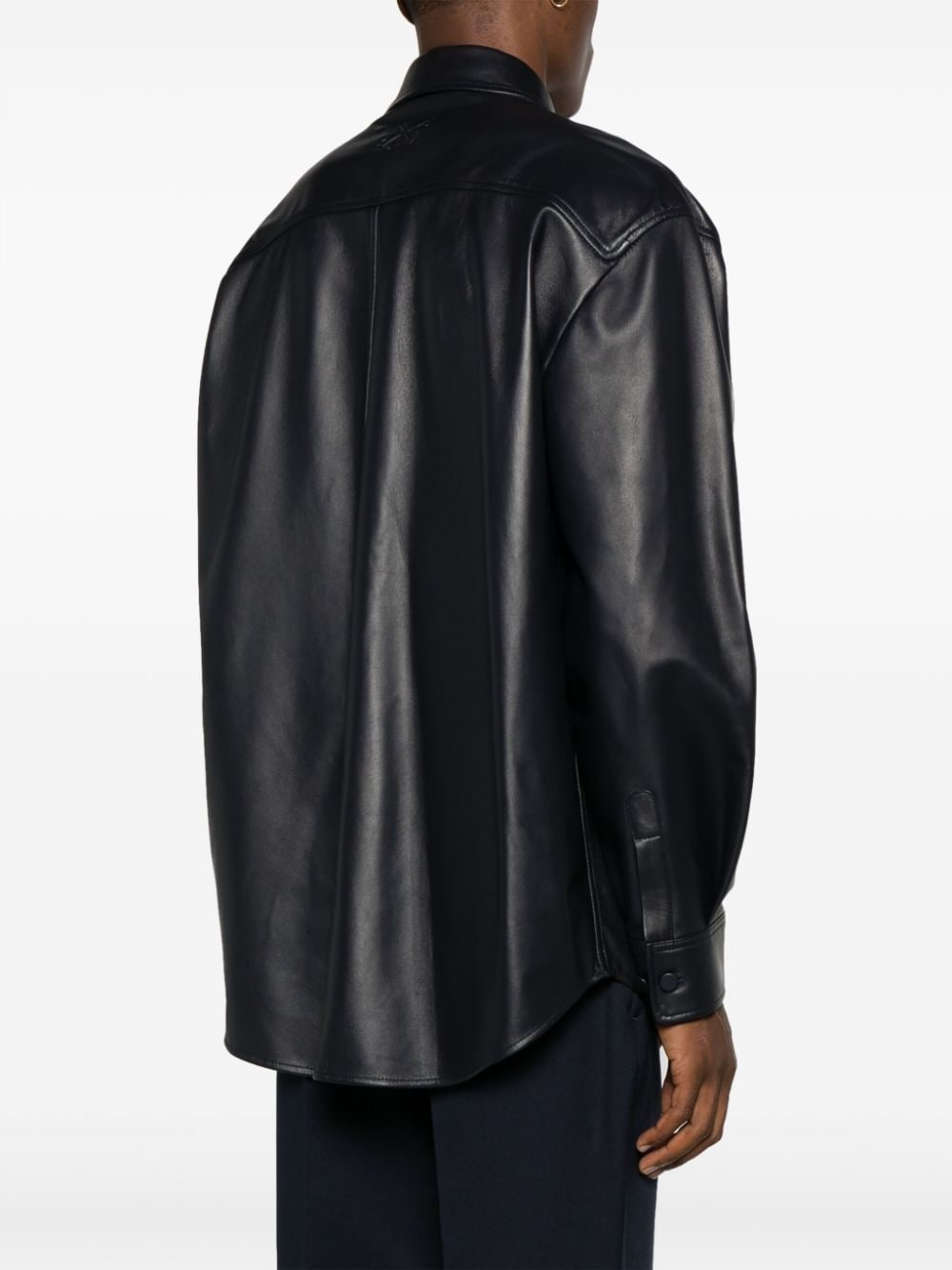 panelled lambskin overshirt - 4