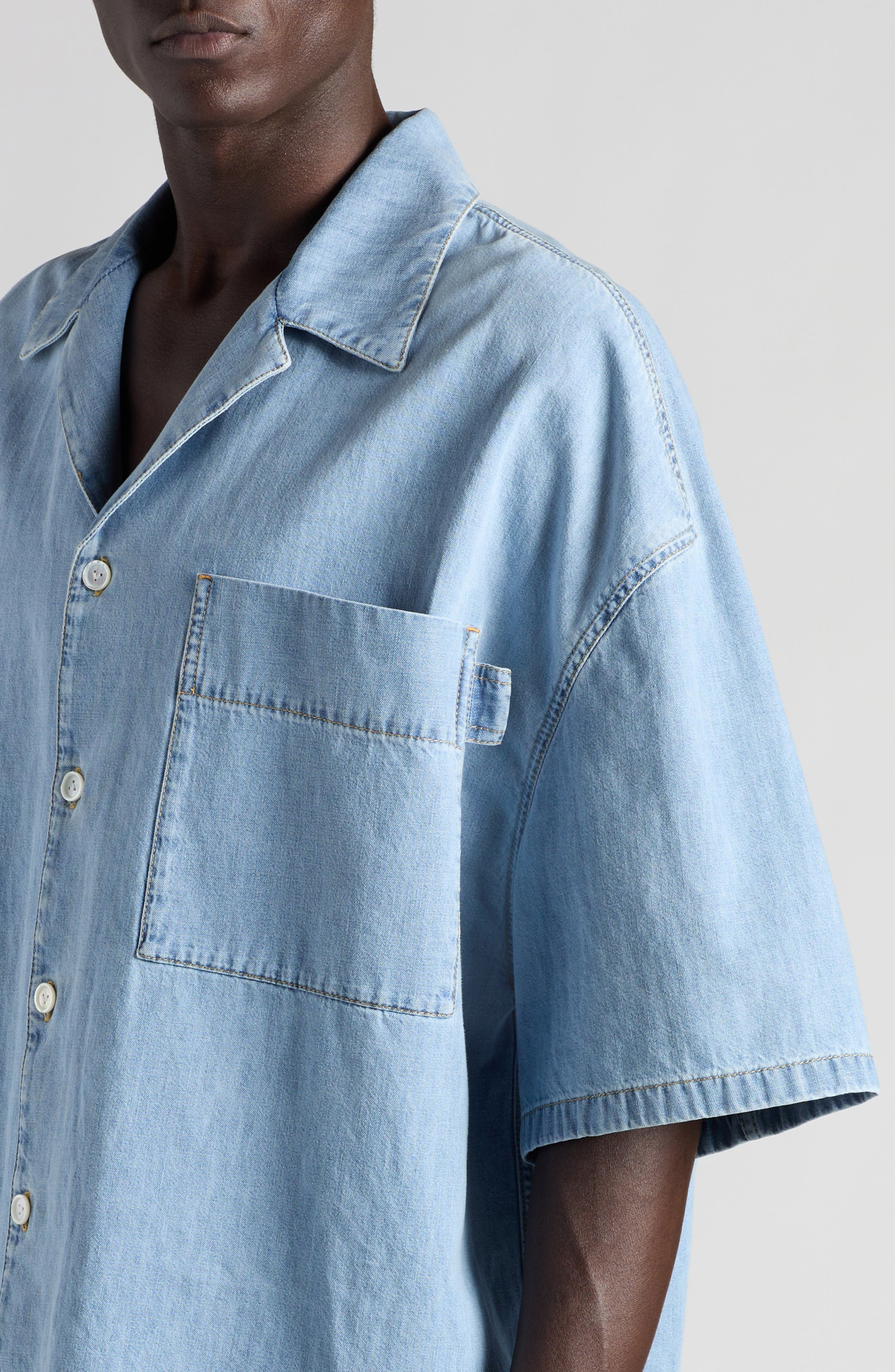 Bleached Denim Camp Shirt - 4