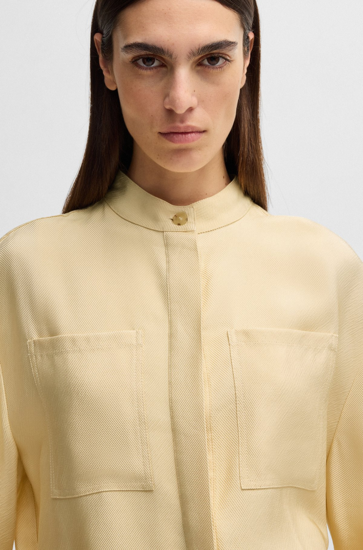 RELAXED-FIT BLOUSE IN SOFT TWILL WITH STAND COLLAR - 4