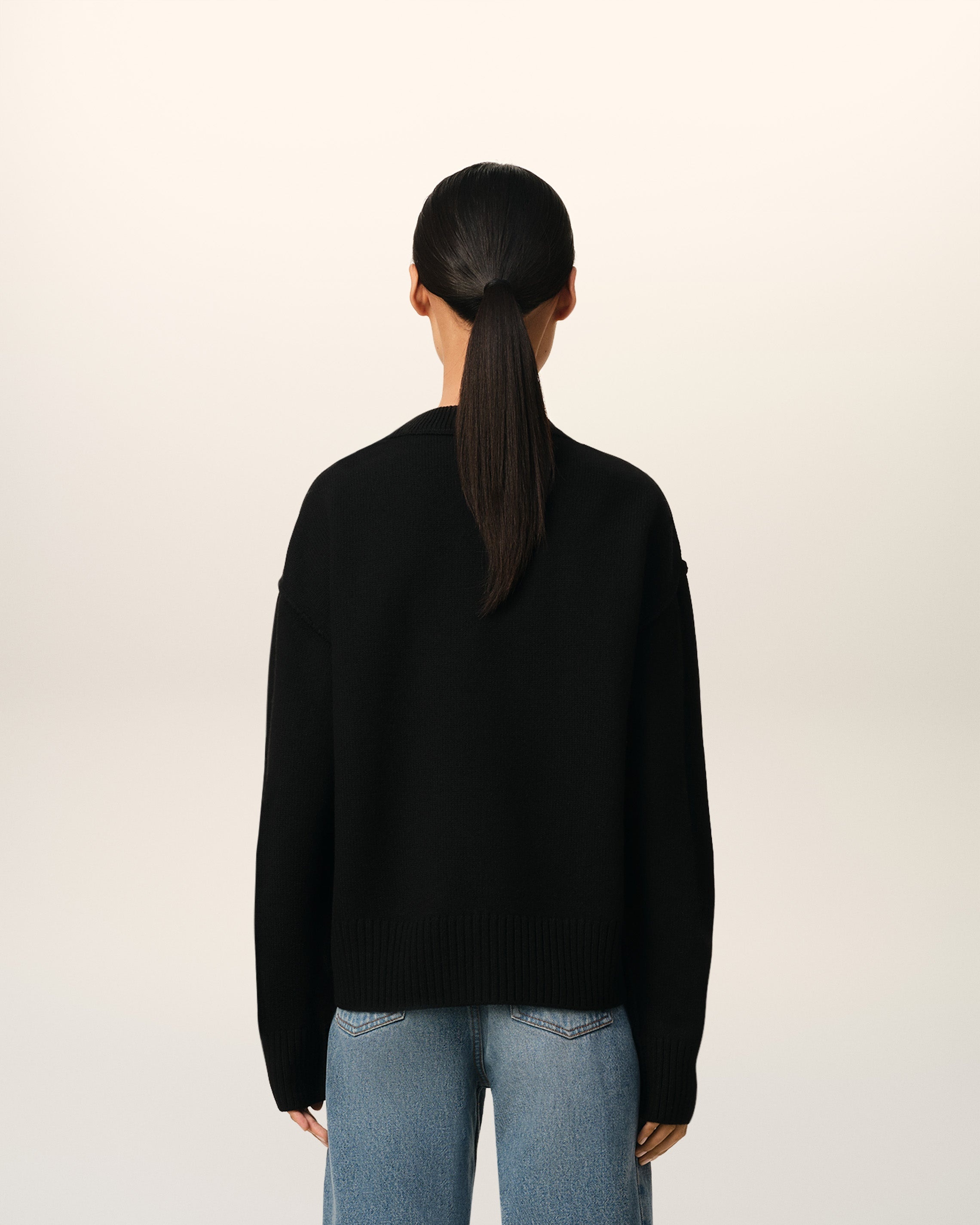 BLACK WOOL AMI DE COEUR SWEATER - 5