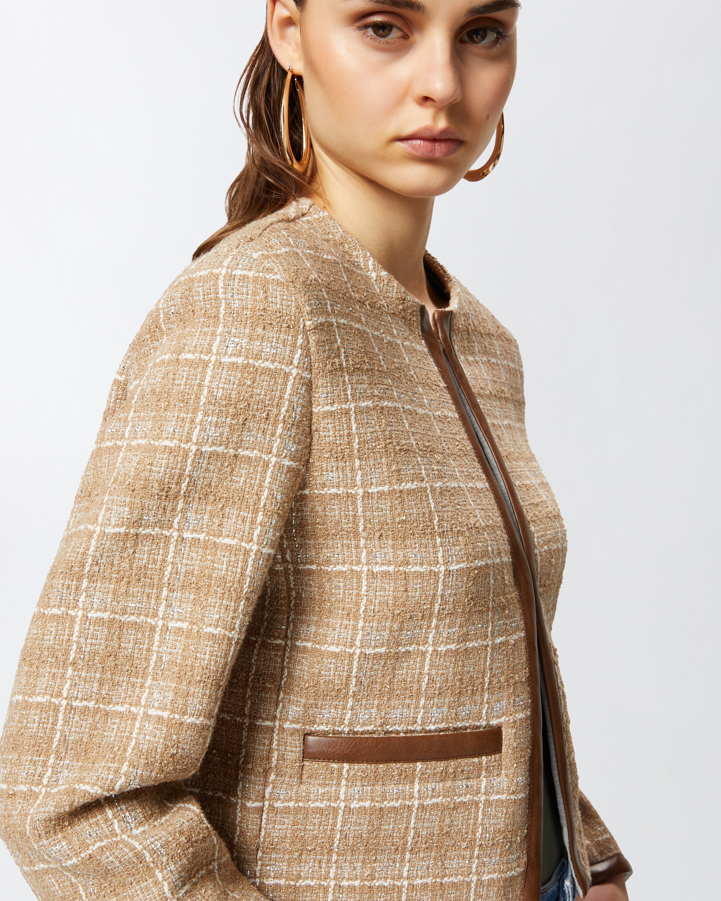 SMALL OPEN JACKET IN TWEED AND IMITATION LEATHER - 5