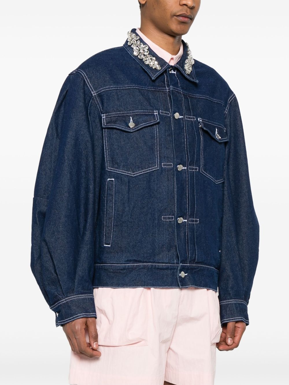 crystal-embellished denim jacket - 3