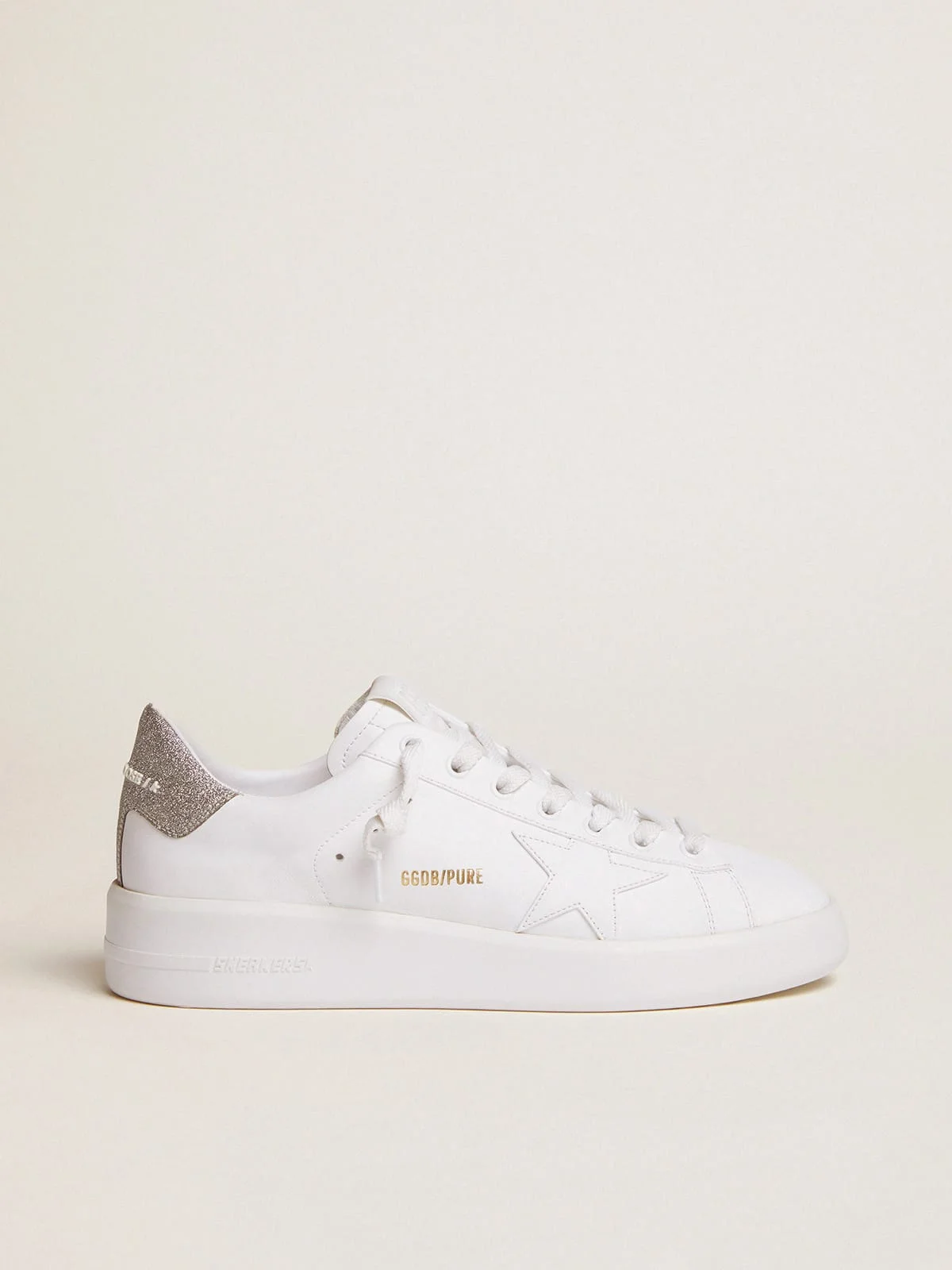 Purestar sneakers in white leather with tone-on-tone star and silver micro-glitter heel tab - 1
