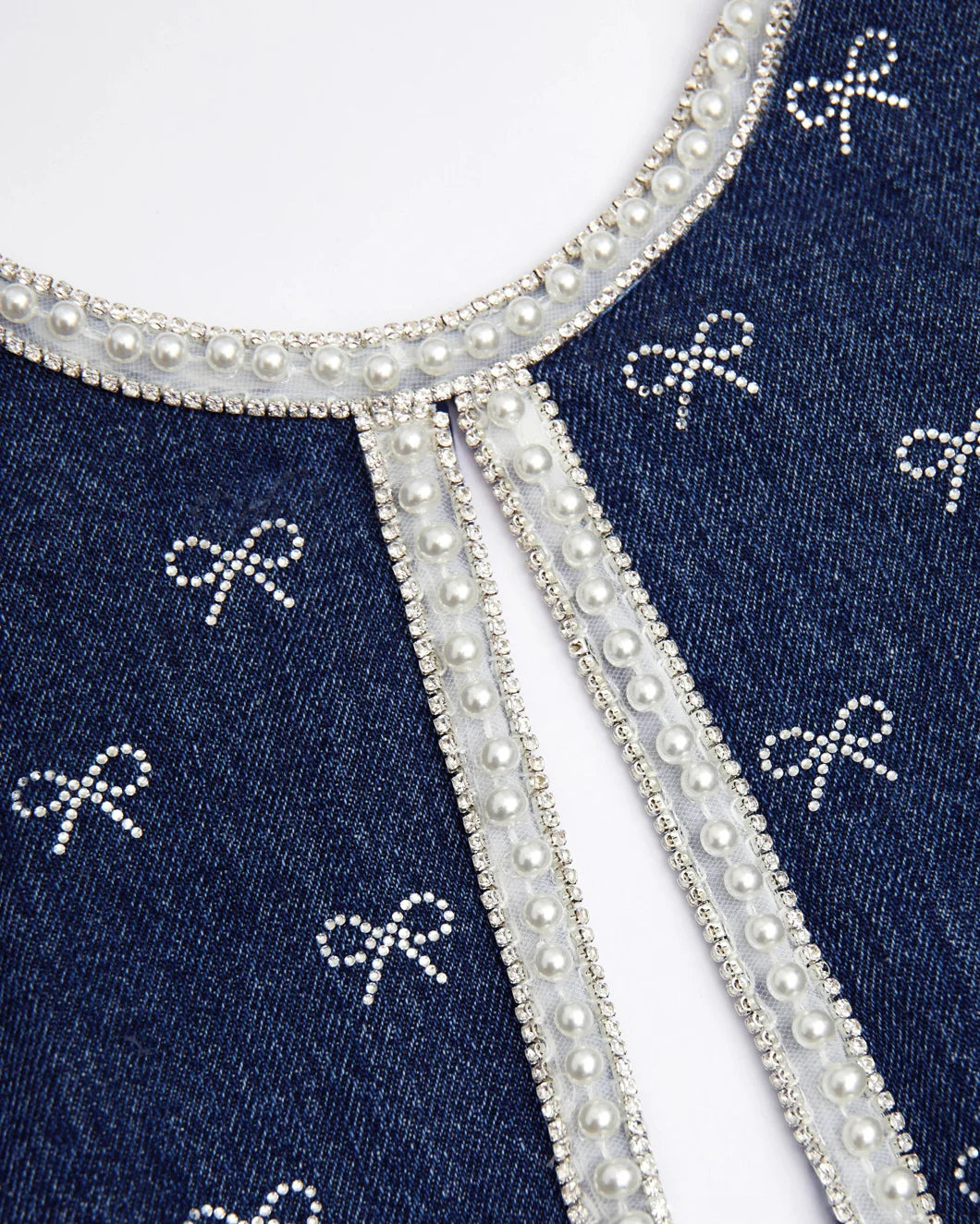 DENIM DIAMANTE BOW MINI DRESS - 6