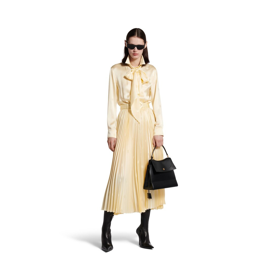 Women's Lace-up Pleated Dress in Cream - 2