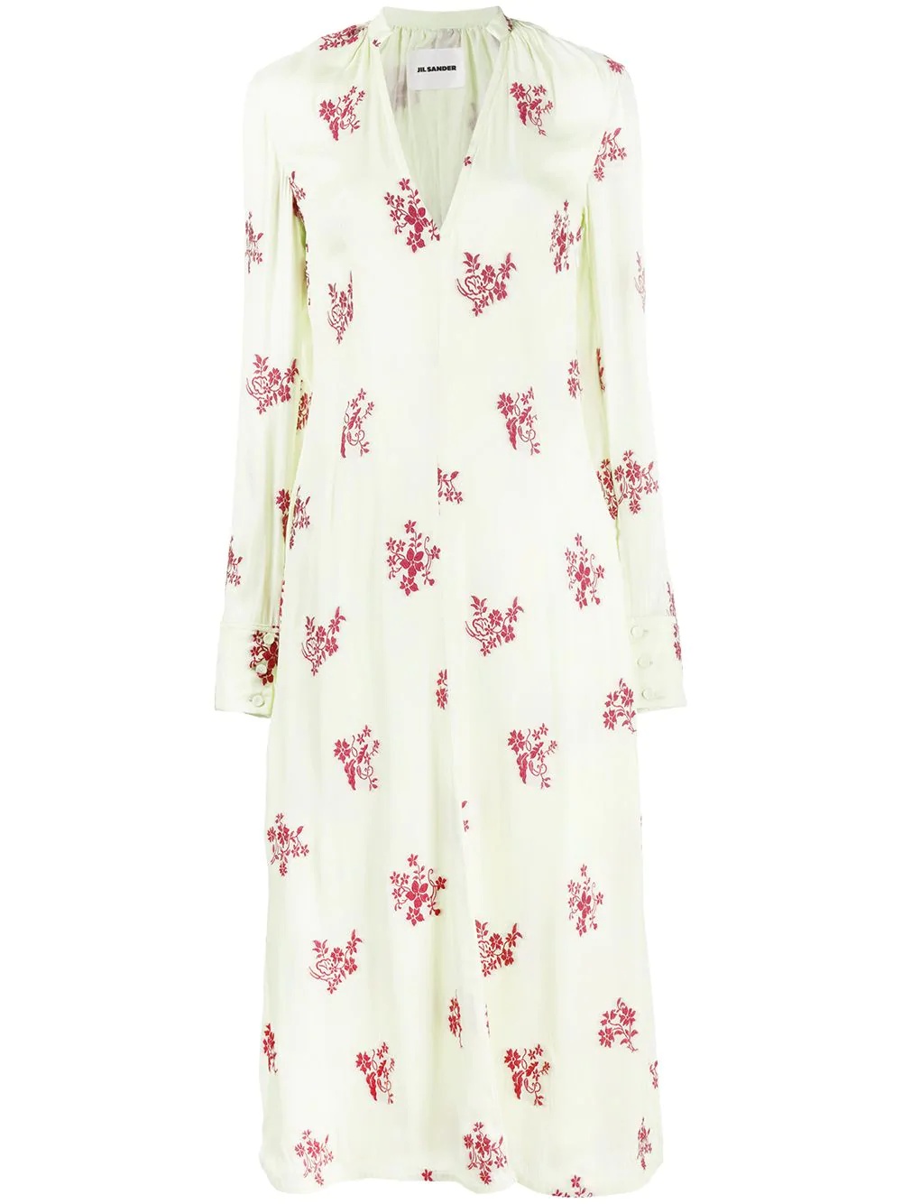 floral-embroidered V-neck dress - 1