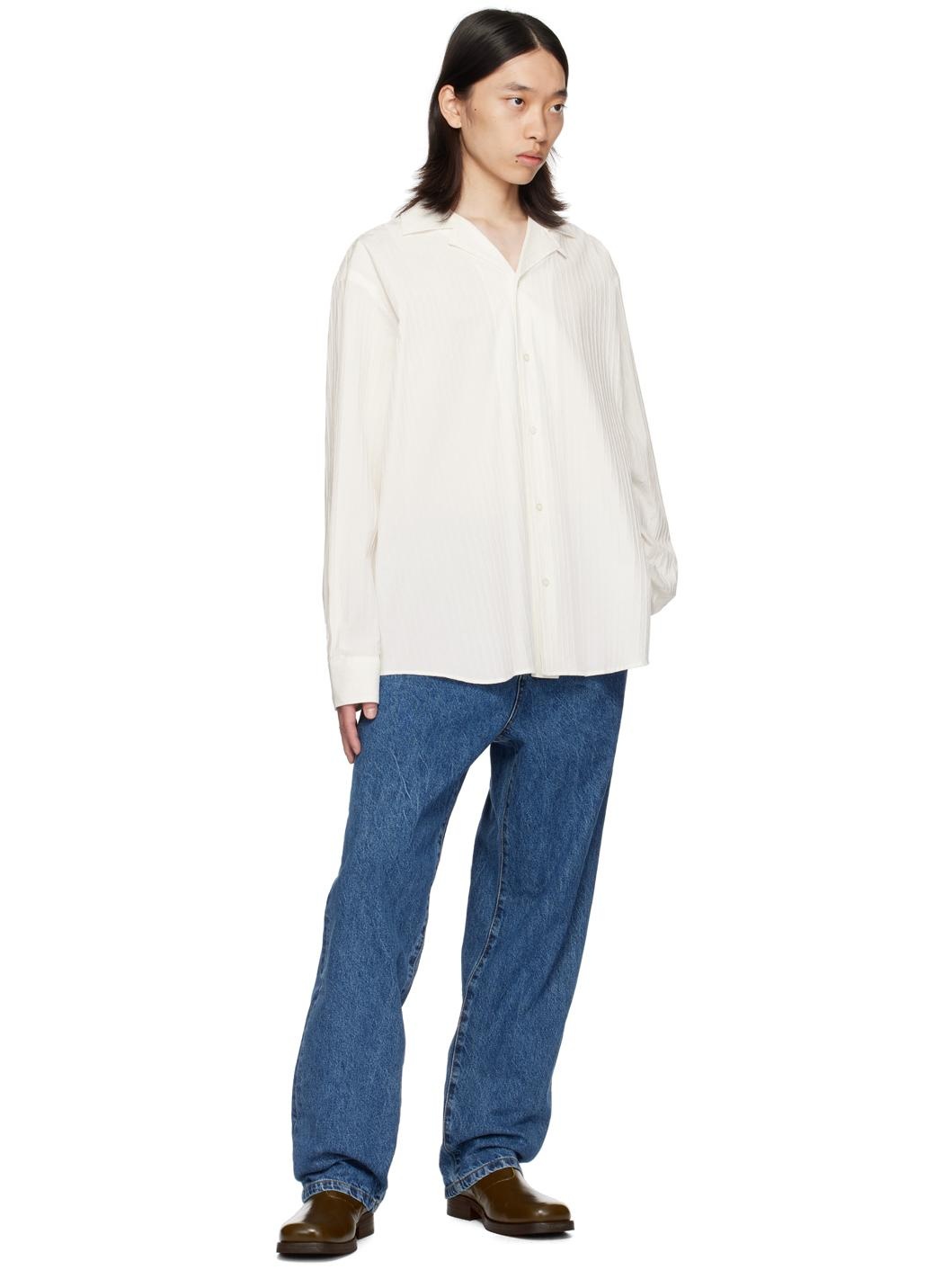 White Oversized Camp Collar Shirt - 4