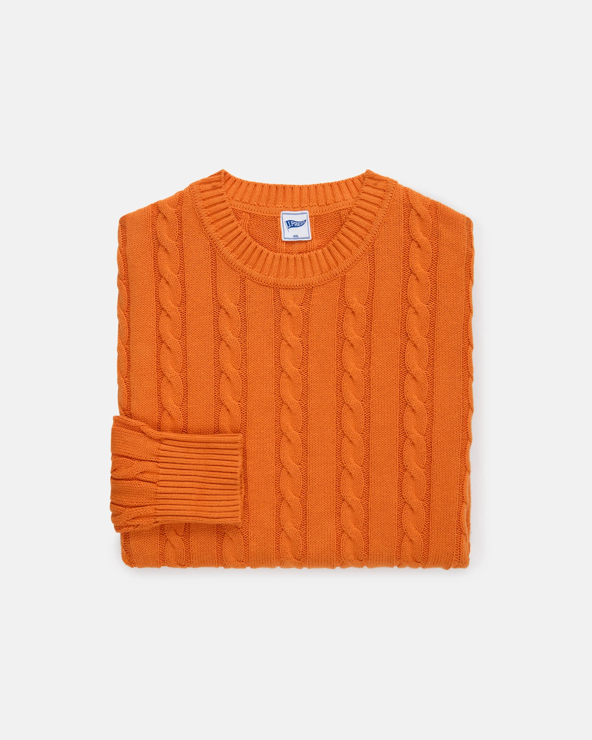 ORANGE LINEN/COTTON CABLE KNIT SWEATER - 1