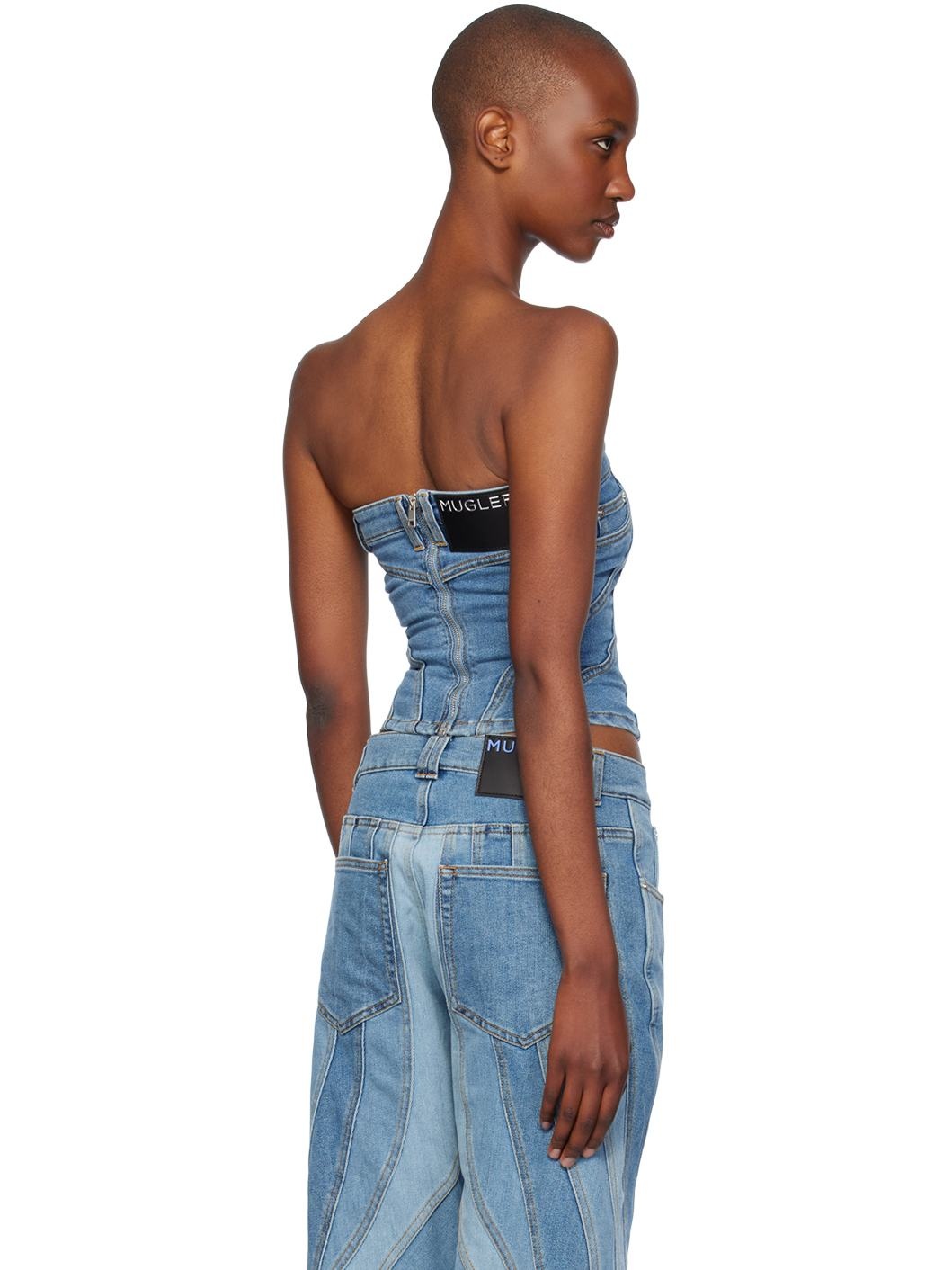 Blue Spiral Denim Bustier - 3