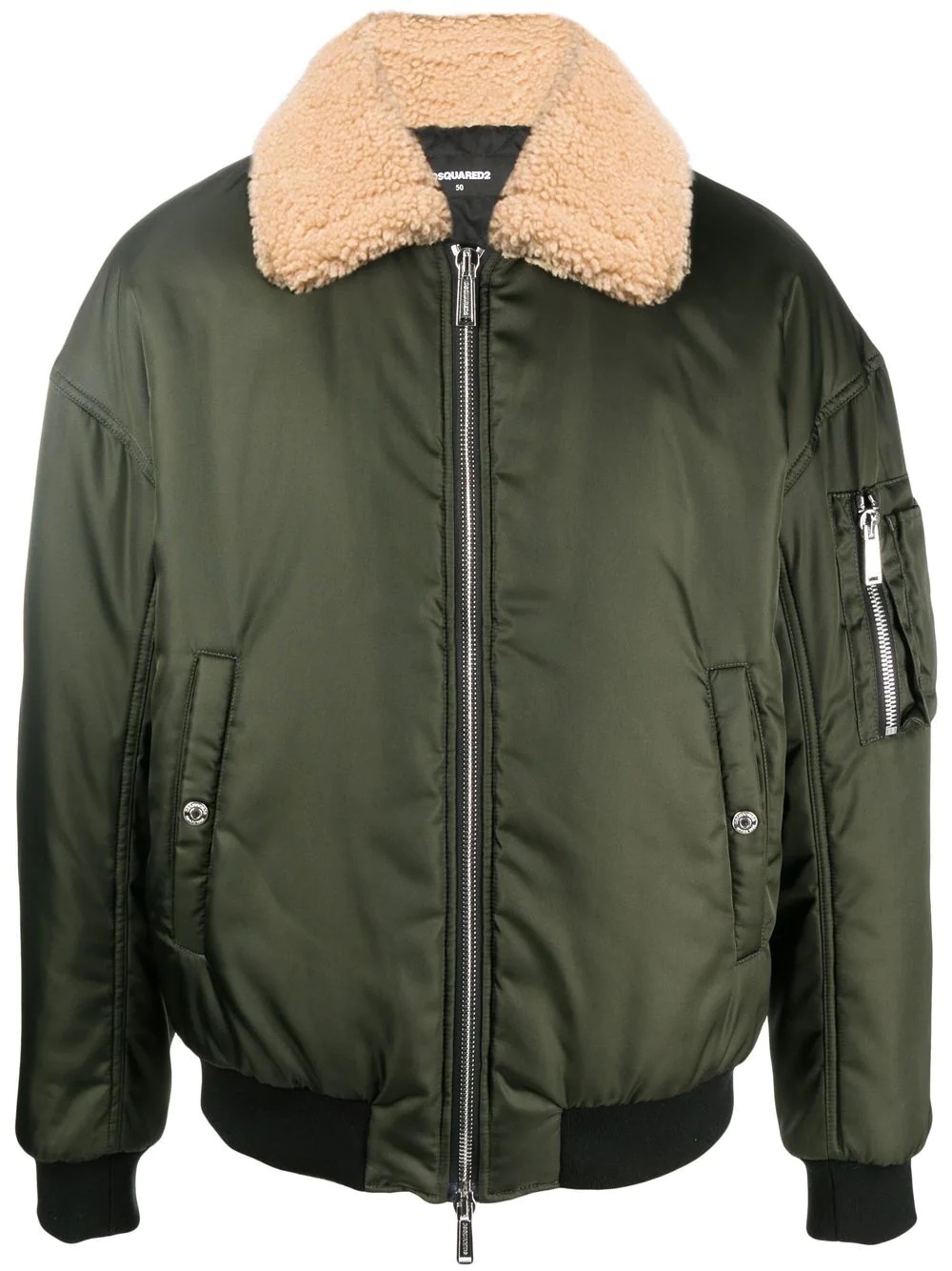 faux shearling-trim zip-up bomber jacket - 1