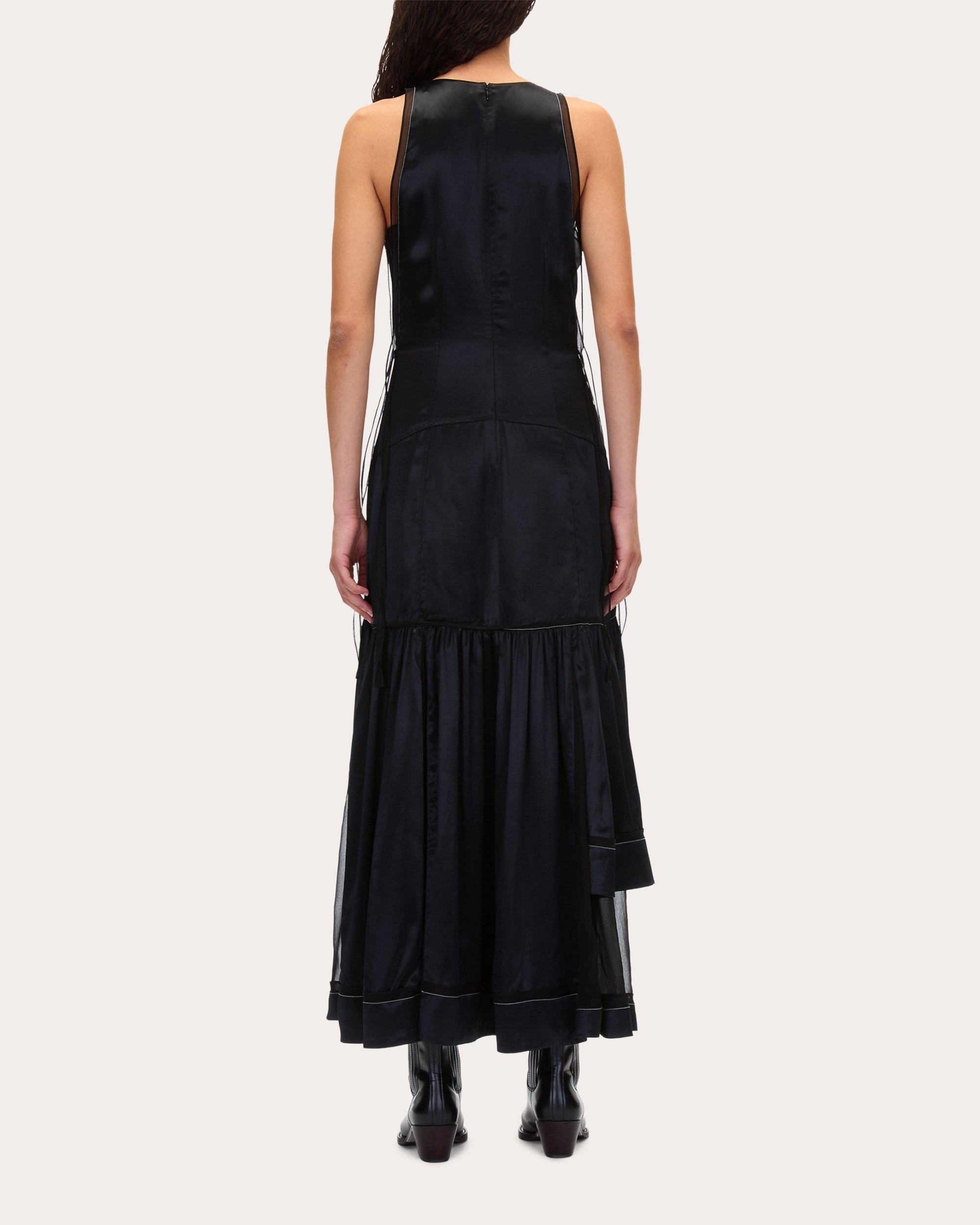 Layered Satin and Chiffon Midi Dress - 2