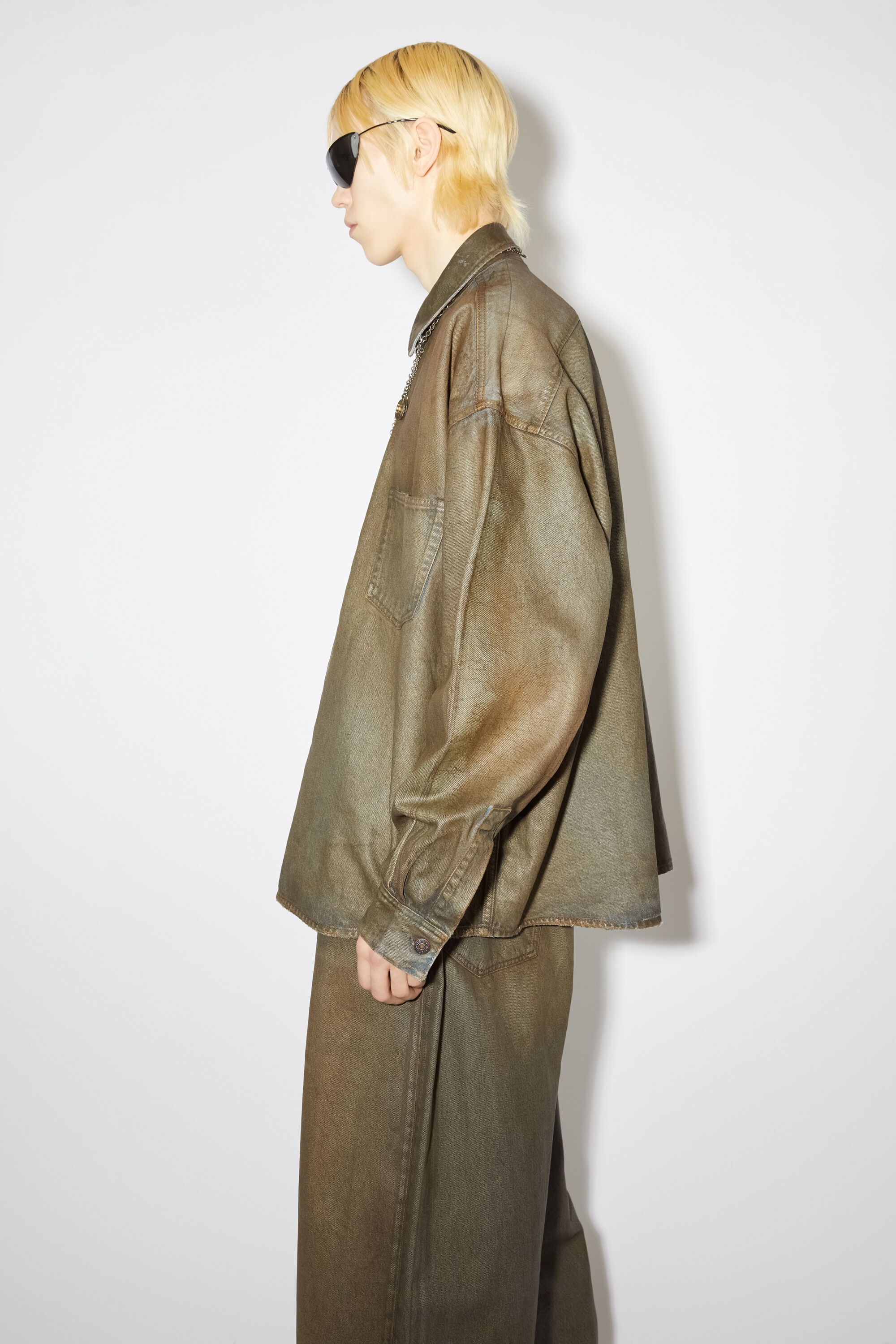 Denim button-up shirt - Blue/beige - 4