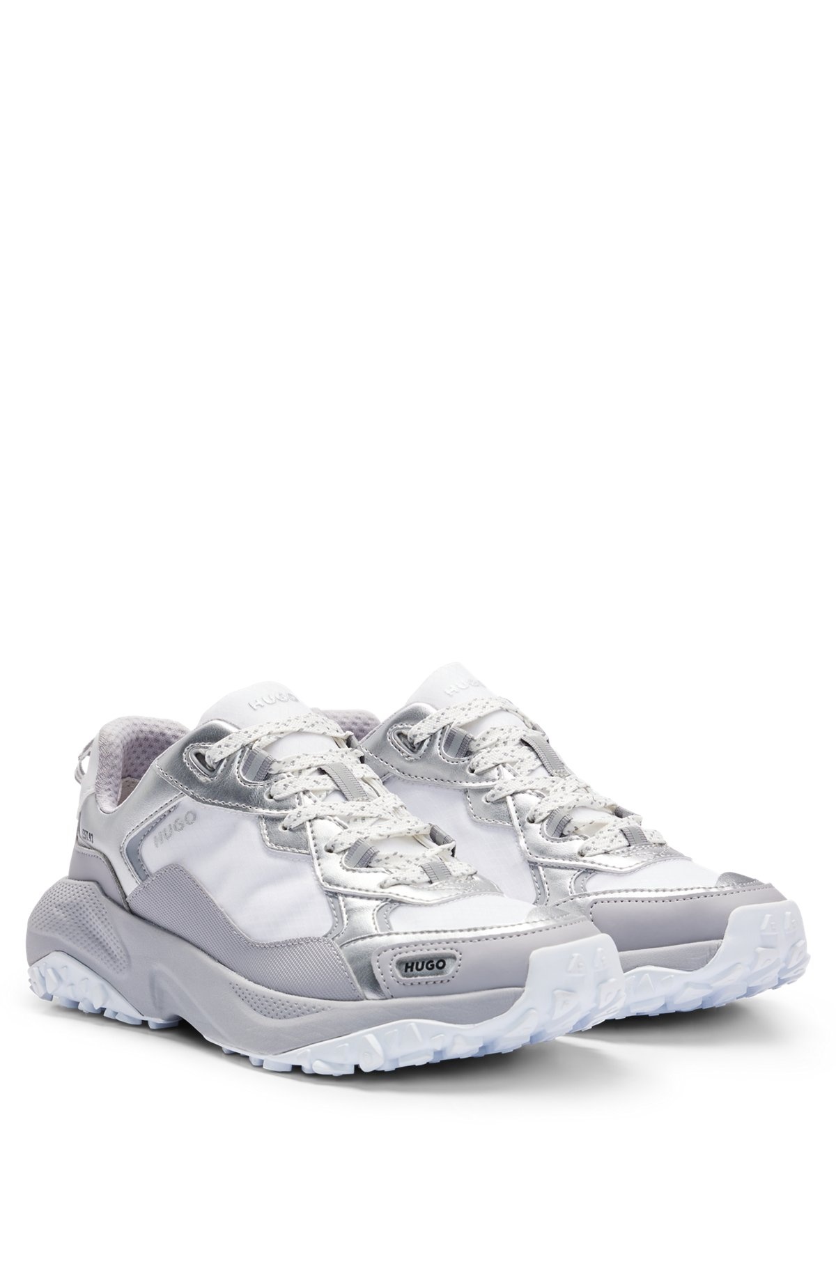 MIXED-MATERIAL LACE-UP SNEAKERS WITH METALLIC DETAILS - 2