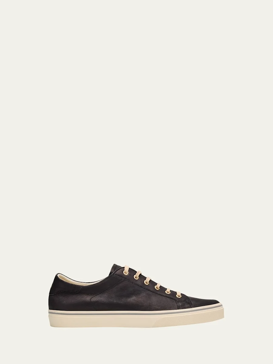 Men's Leather Foiled Logo Low-Top Sneakers - 1