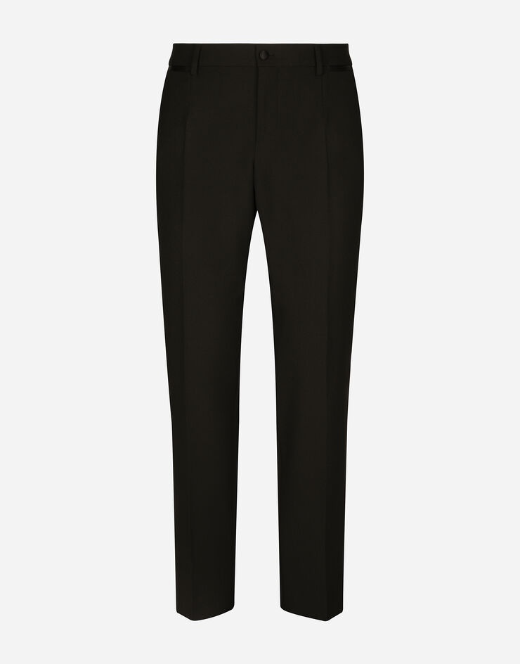 Tailored stretch wool tuxedo pants - 1