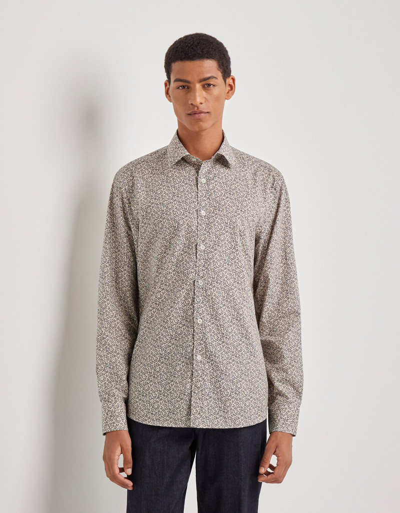Canali BEIGE AND GRAY CASUAL PRINTED COTTON AND LYOCELL SHIRT outlook