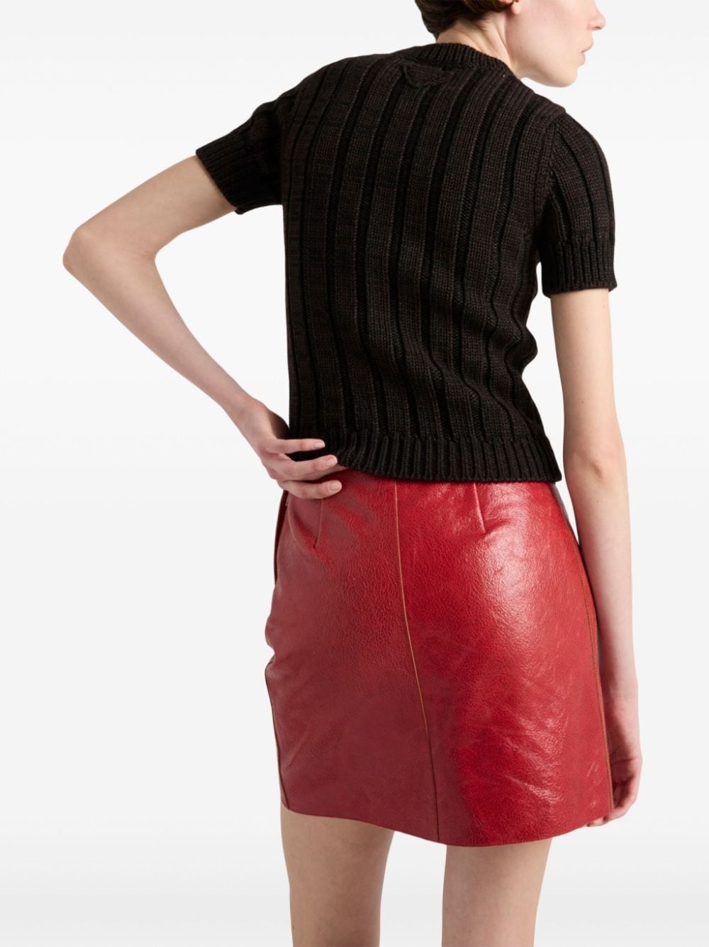 cracked-effect leather mini skirt - 3