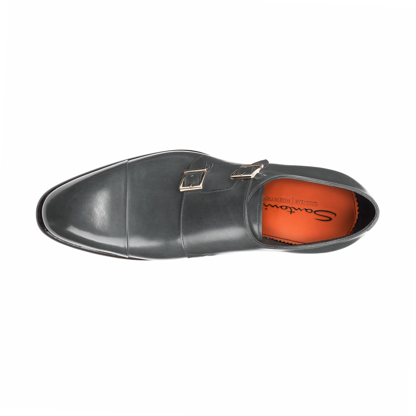 Men's grey leather double-buckle shoe - 4
