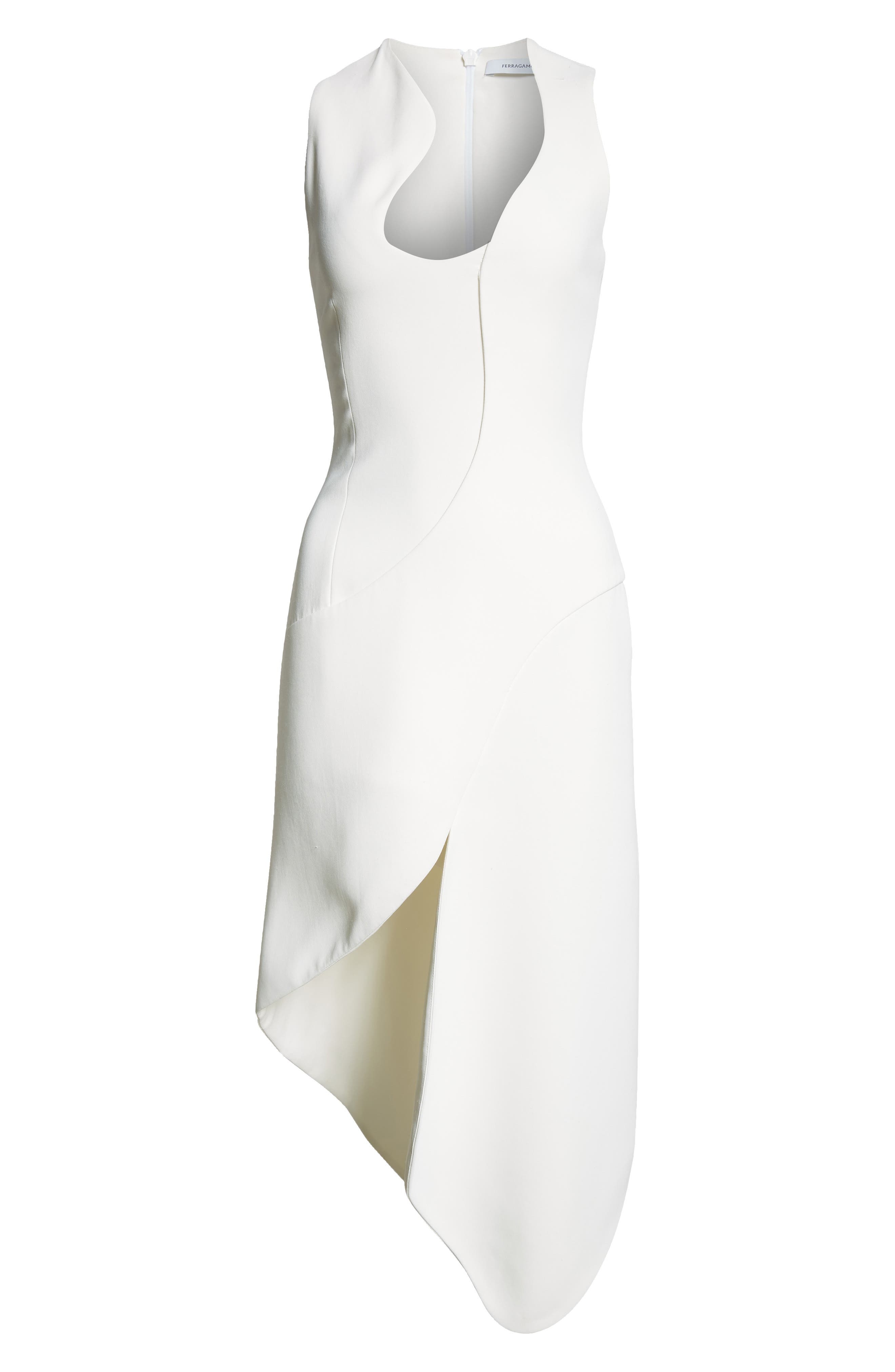 FERRAGAMO Asymmetric Sleeveless Stretch Crepe Dress in Mascarpone at Nordstrom - 5