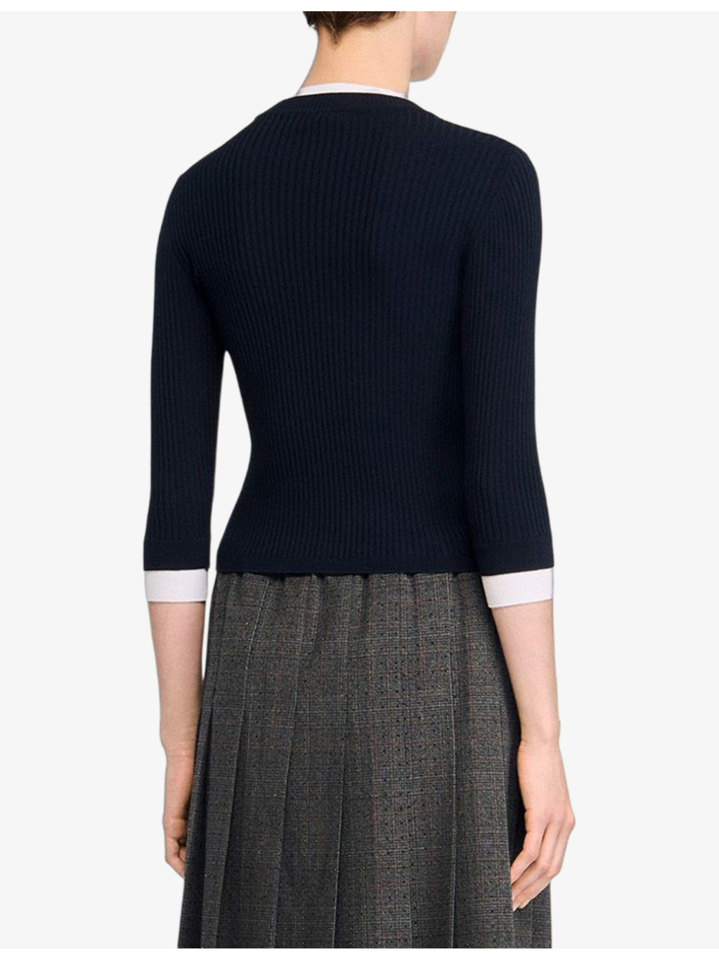 Brand-Plaque Layered-Trim Knitted Jumper - 4