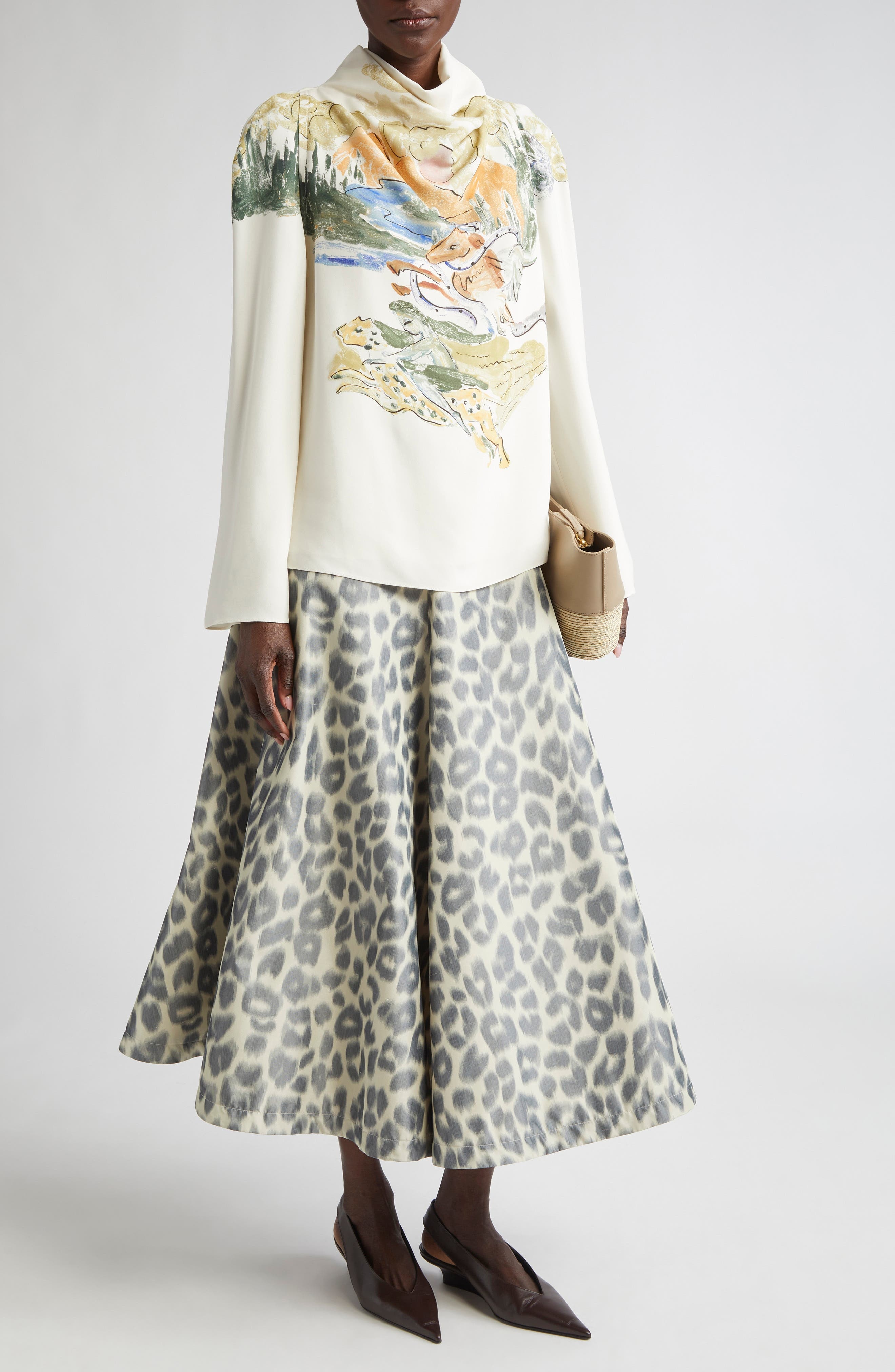 Altuzarra Varda Leopard Print A-Line Midi Skirt in Antique Pearl Leopard at Nordstrom - 2