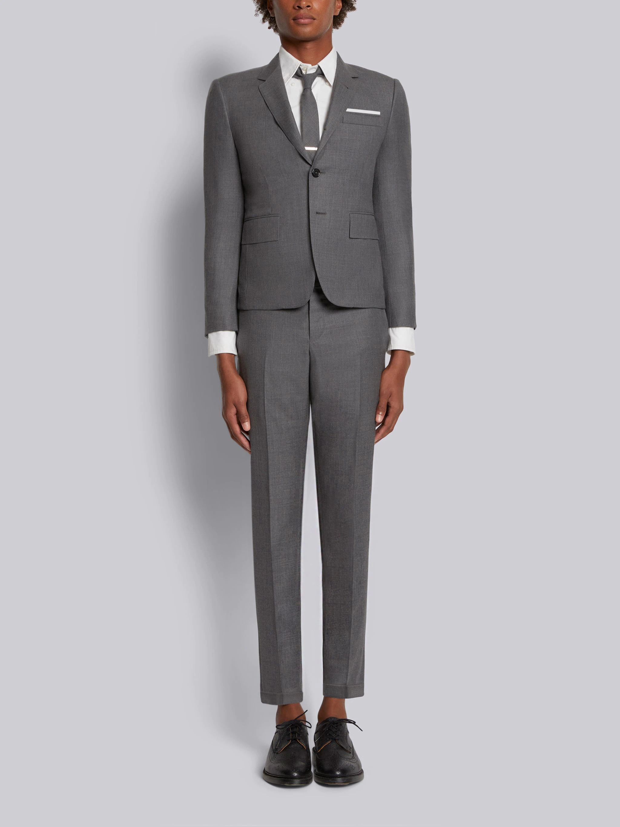 Medium Grey Super 120s Twill High Armhole Suit With Tie And Low Rise Skinny Trouser - 1