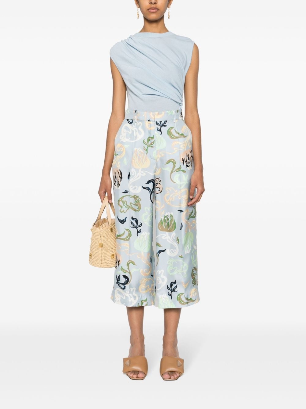 graphic-print silk cropped trousers - 2