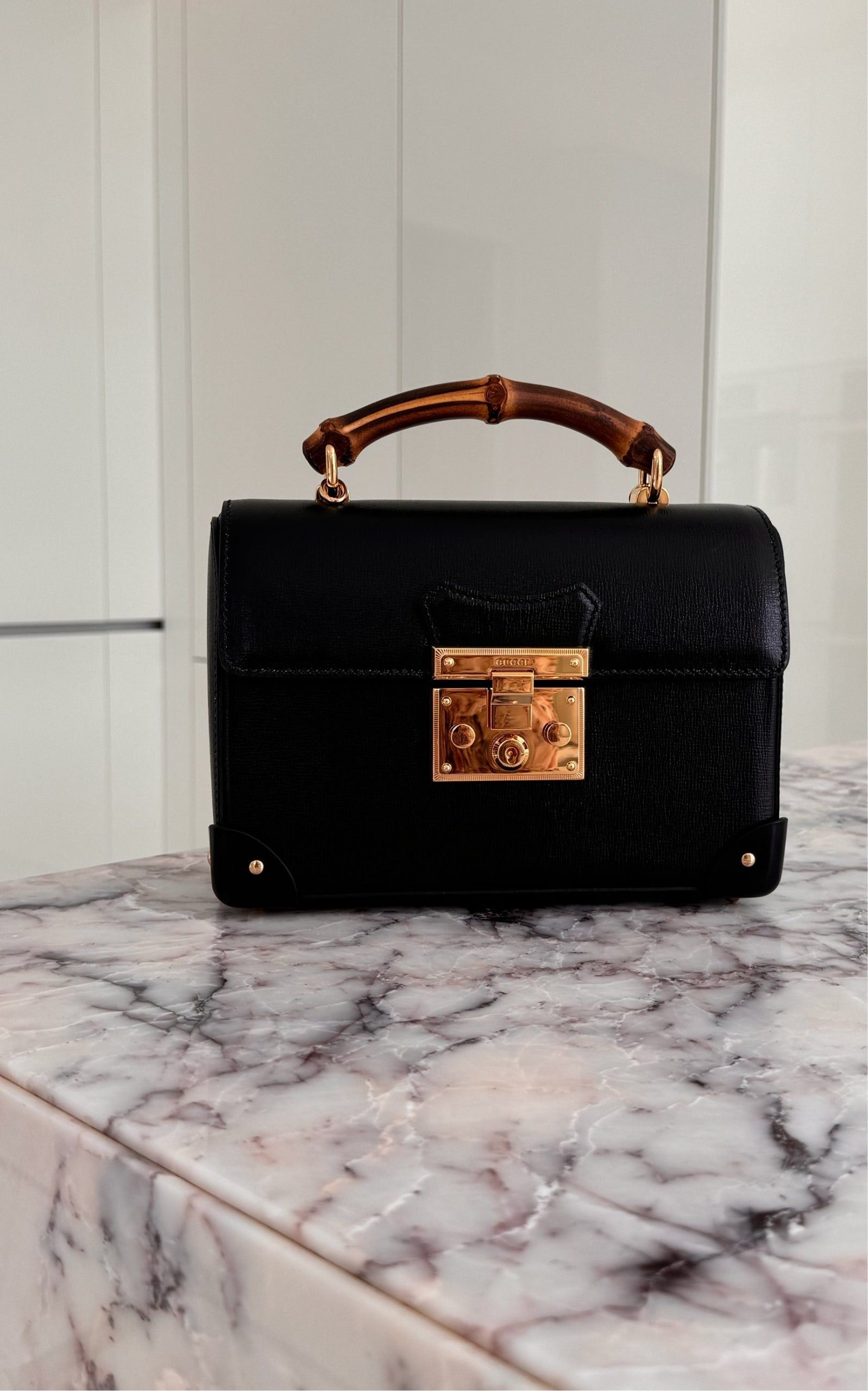Padlock Small Bamboo Black Shoulder Bag - 6