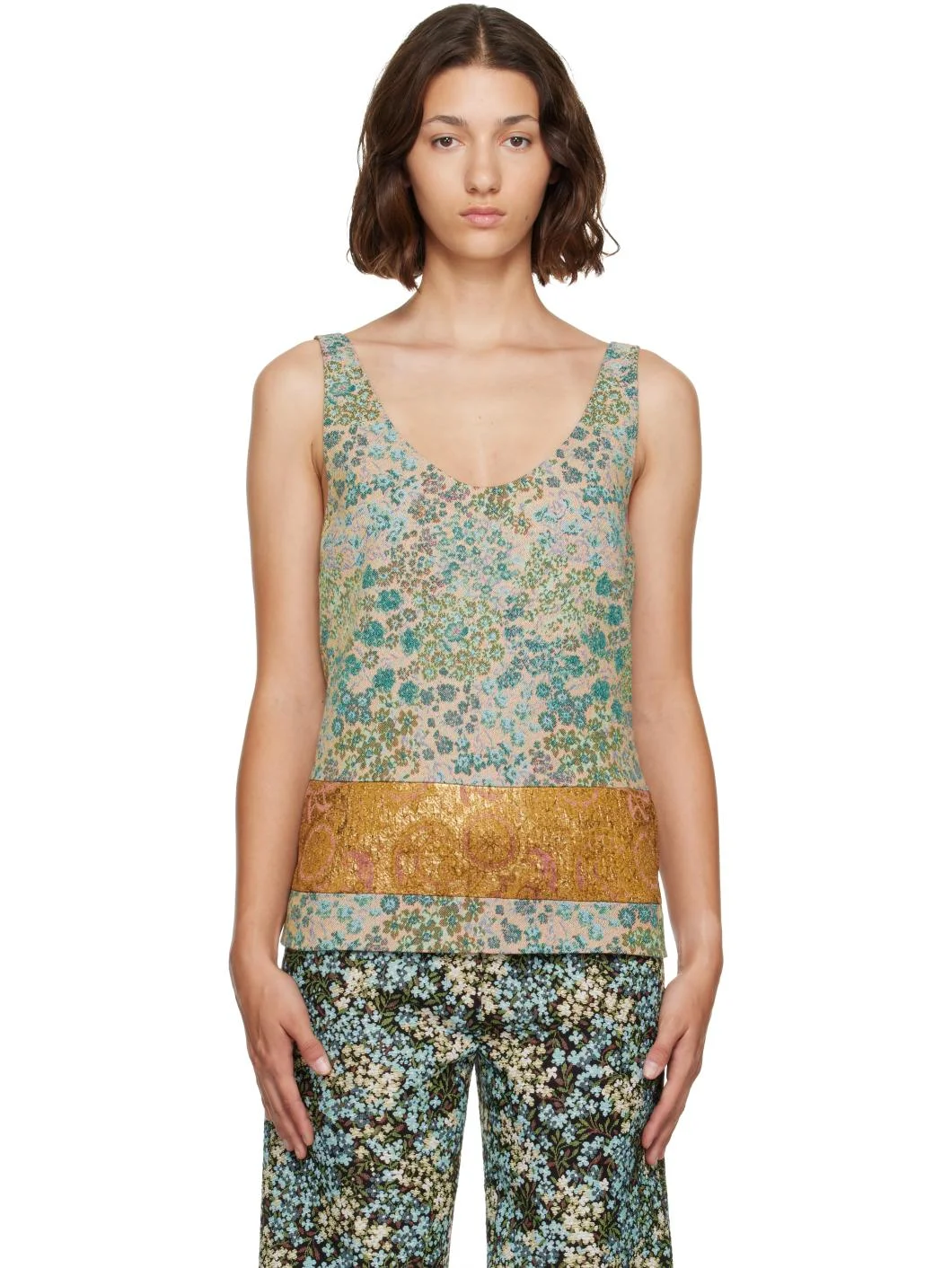 Beige & Blue Floral Top - 1