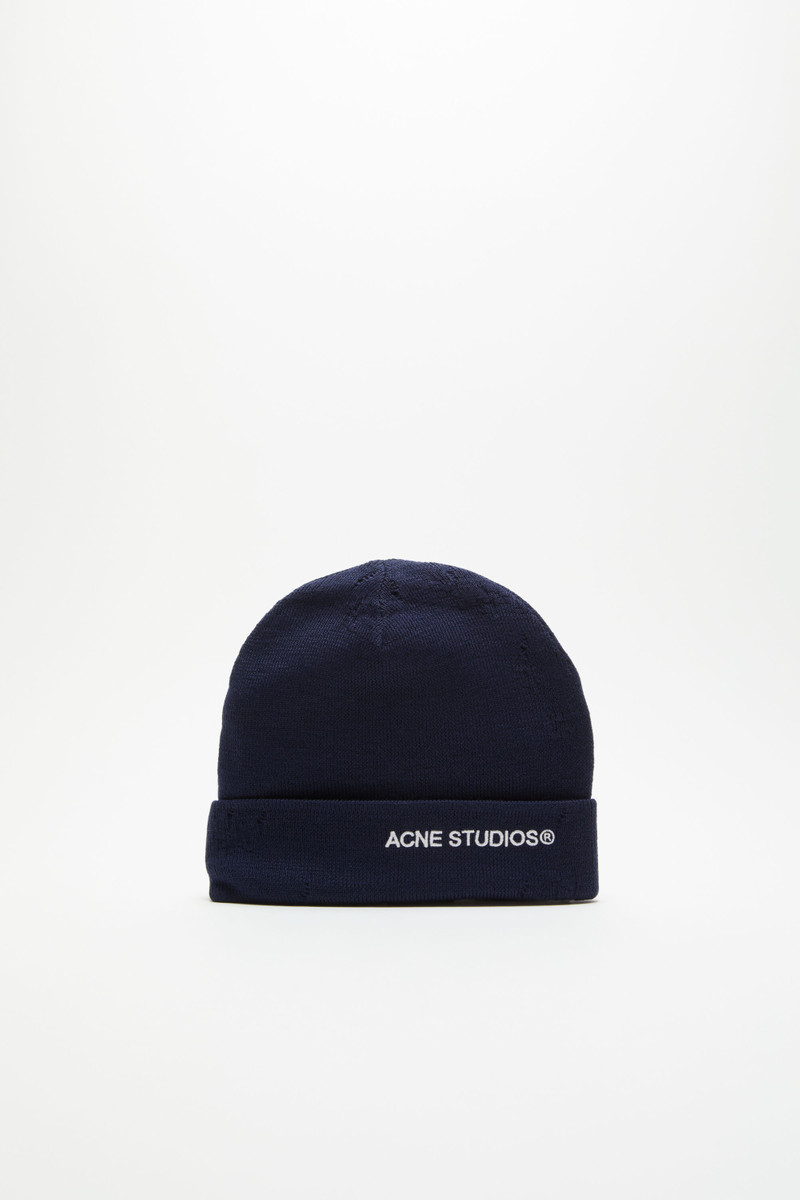 Distressed wool beanie - Navy 1