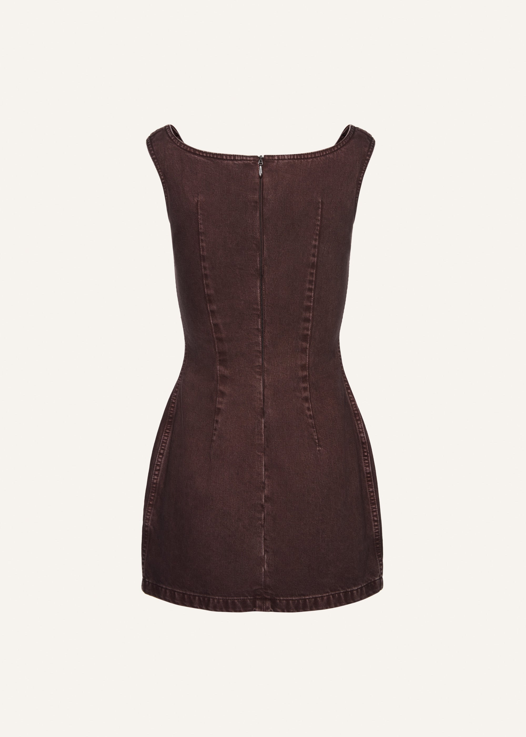 Round-neck mini denim dress in brown - 2