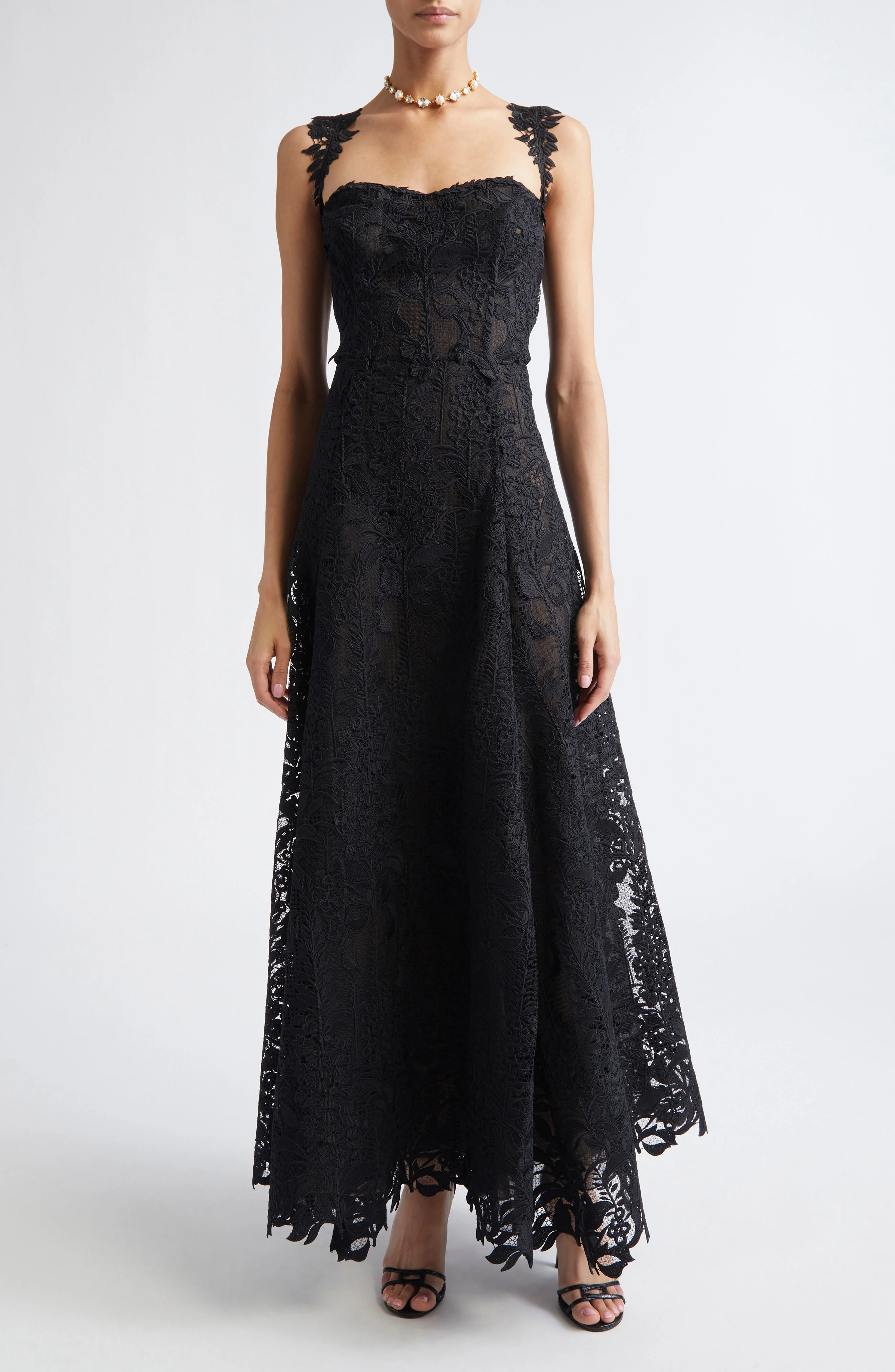 Oscar de la Renta Foxgloves Sleeveless Guipure Lace Gown in Black at Nordstrom - 1