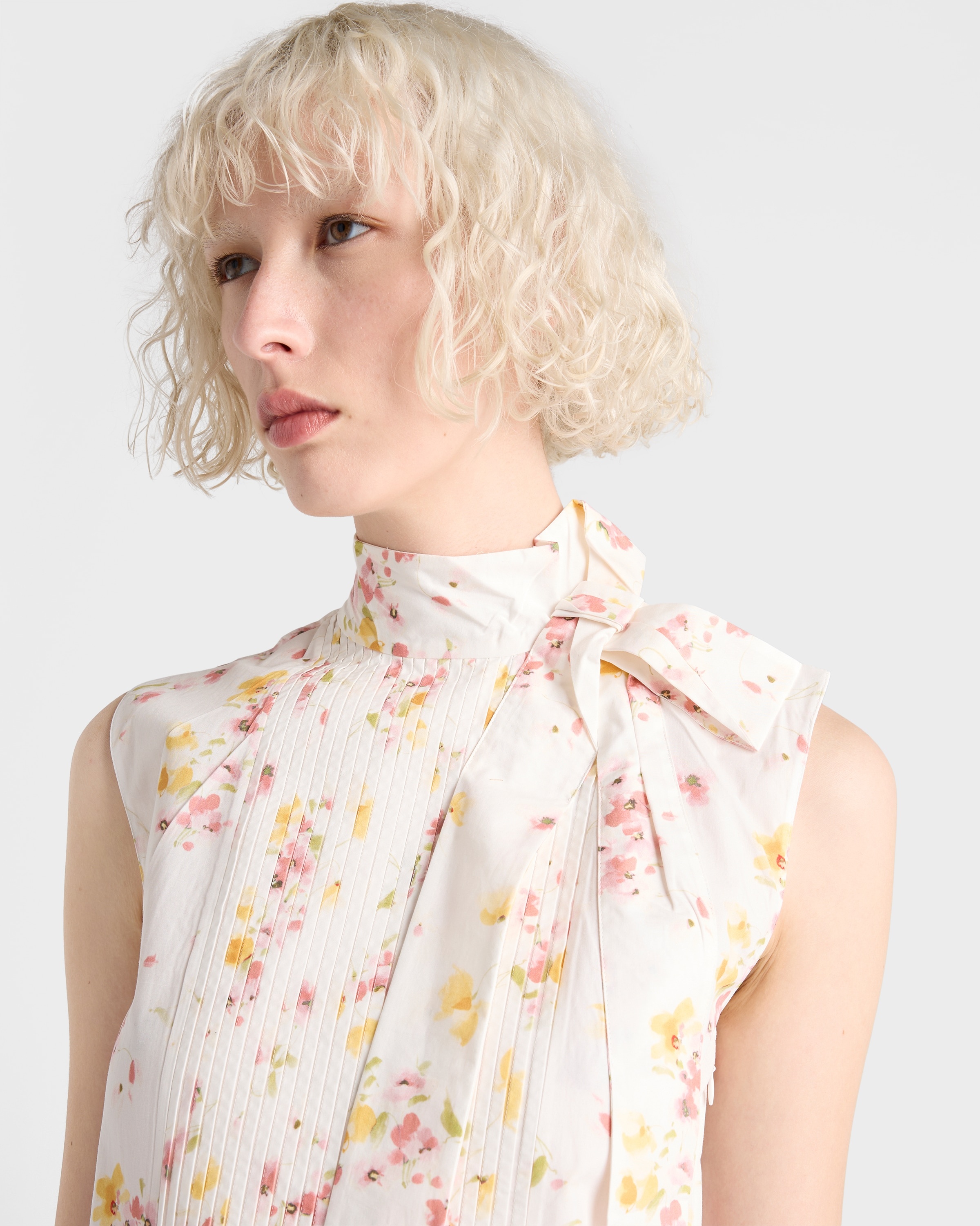 Pleated floral-print poplin dress - 3