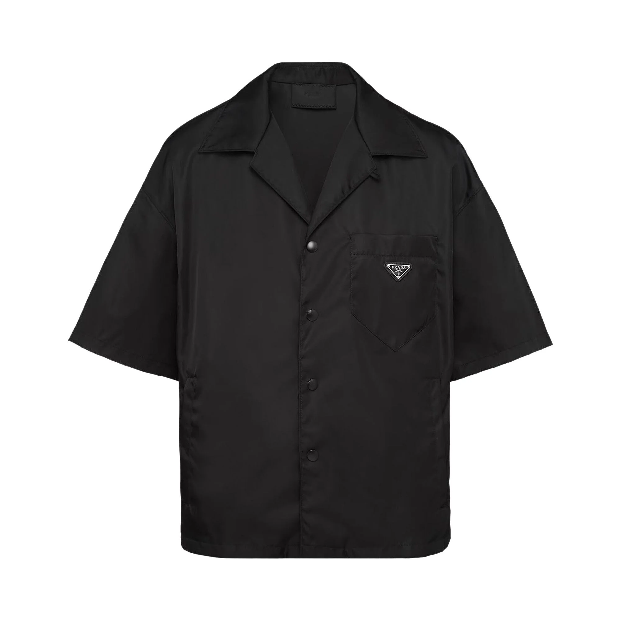 Prada Re-Nylon Short-Sleeve Cropped Bowling Shirt 'Black' - 1