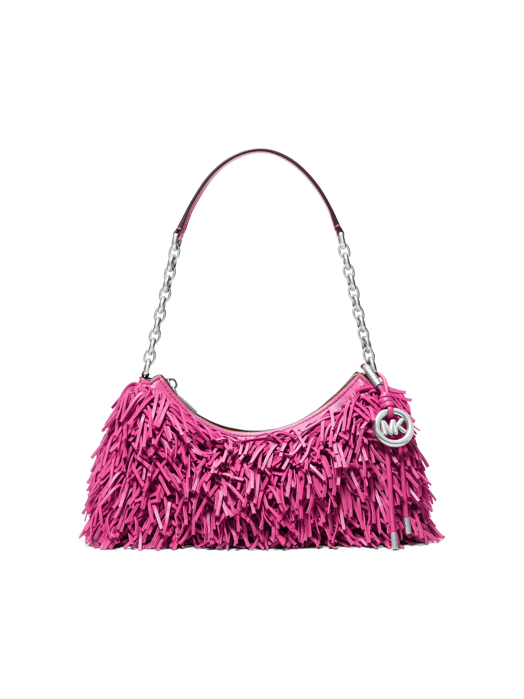 Women's Nolita Medium Fringed Leather Pouchette - Raspberry - 1