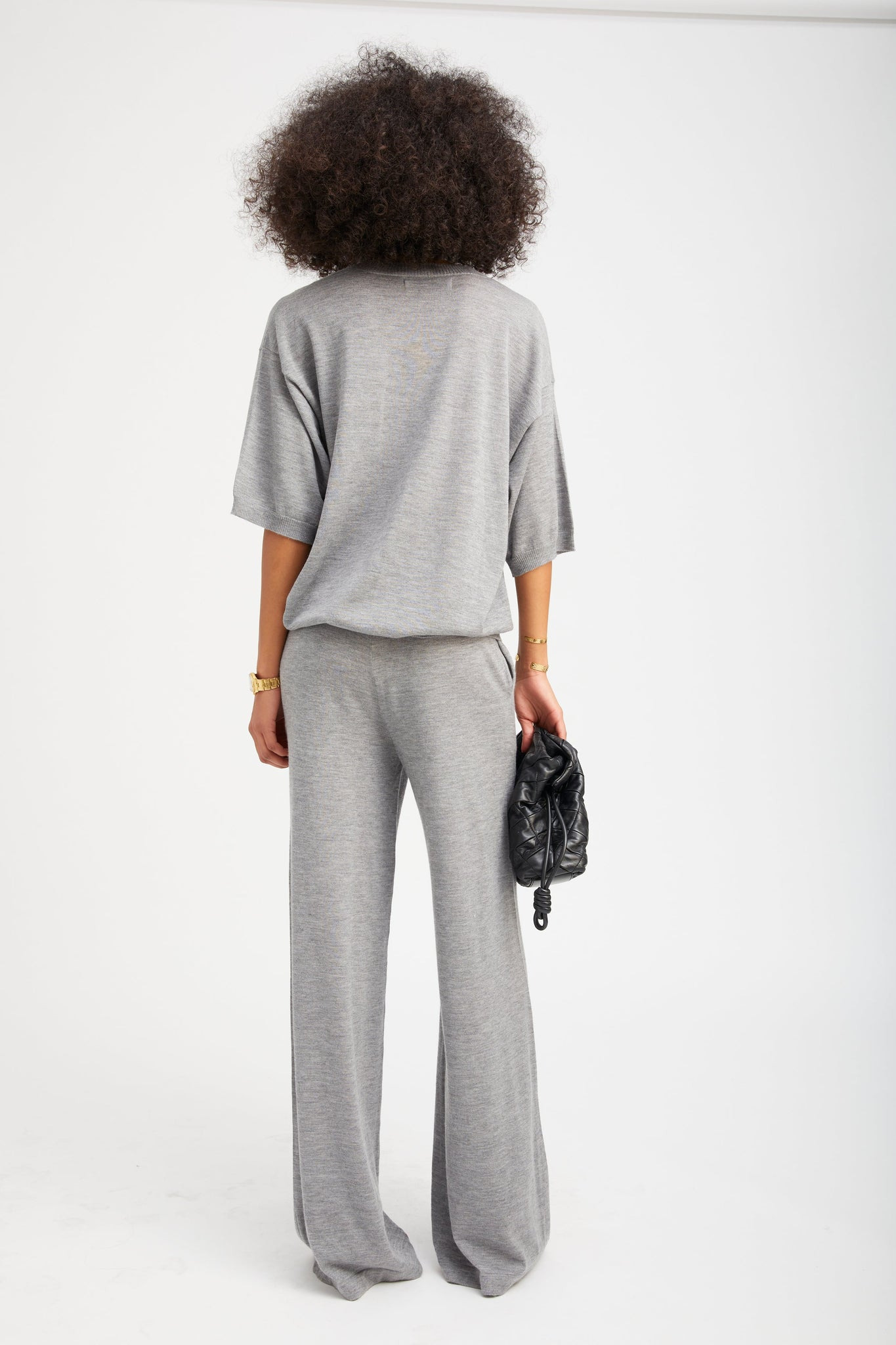 GREY CASHMERE WIDE LEG PANTS - 5