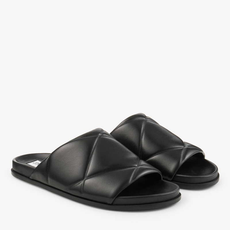 Sav Slide M Black Shiny Quilted Leather Slide 2