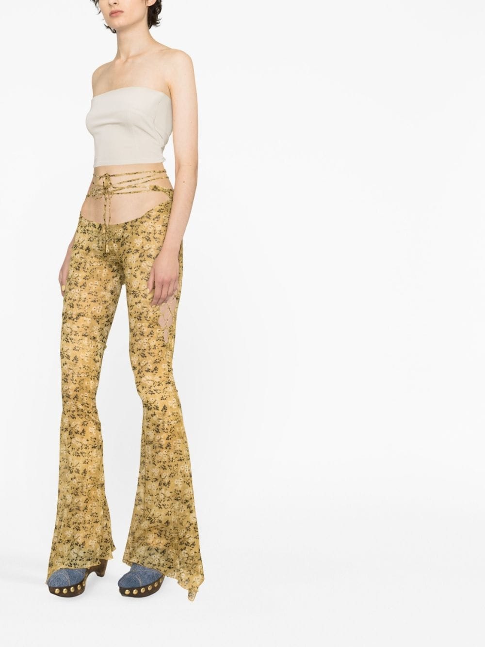 floral print flared trousers - 4