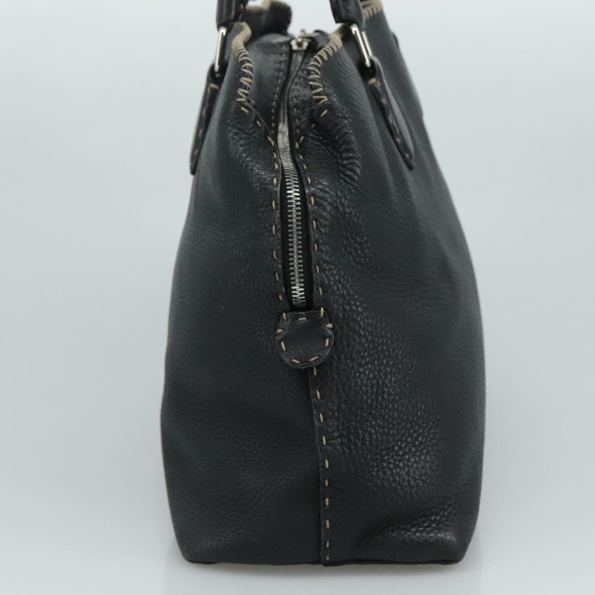 FENDI Celeria Hand Bag Leather Black Silver - 4