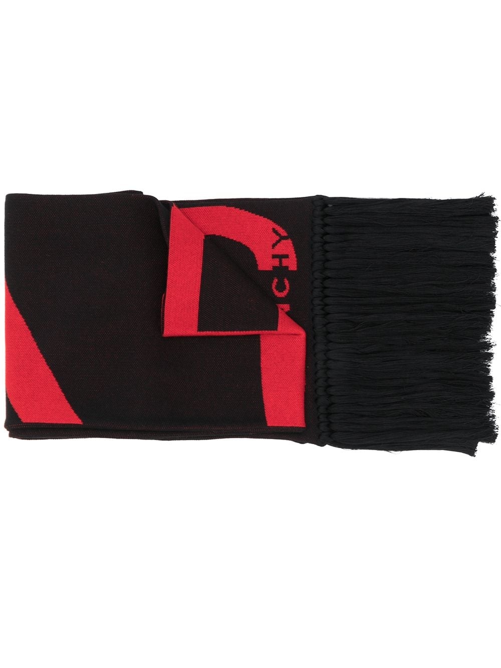 logo knit frayed scarf - 1