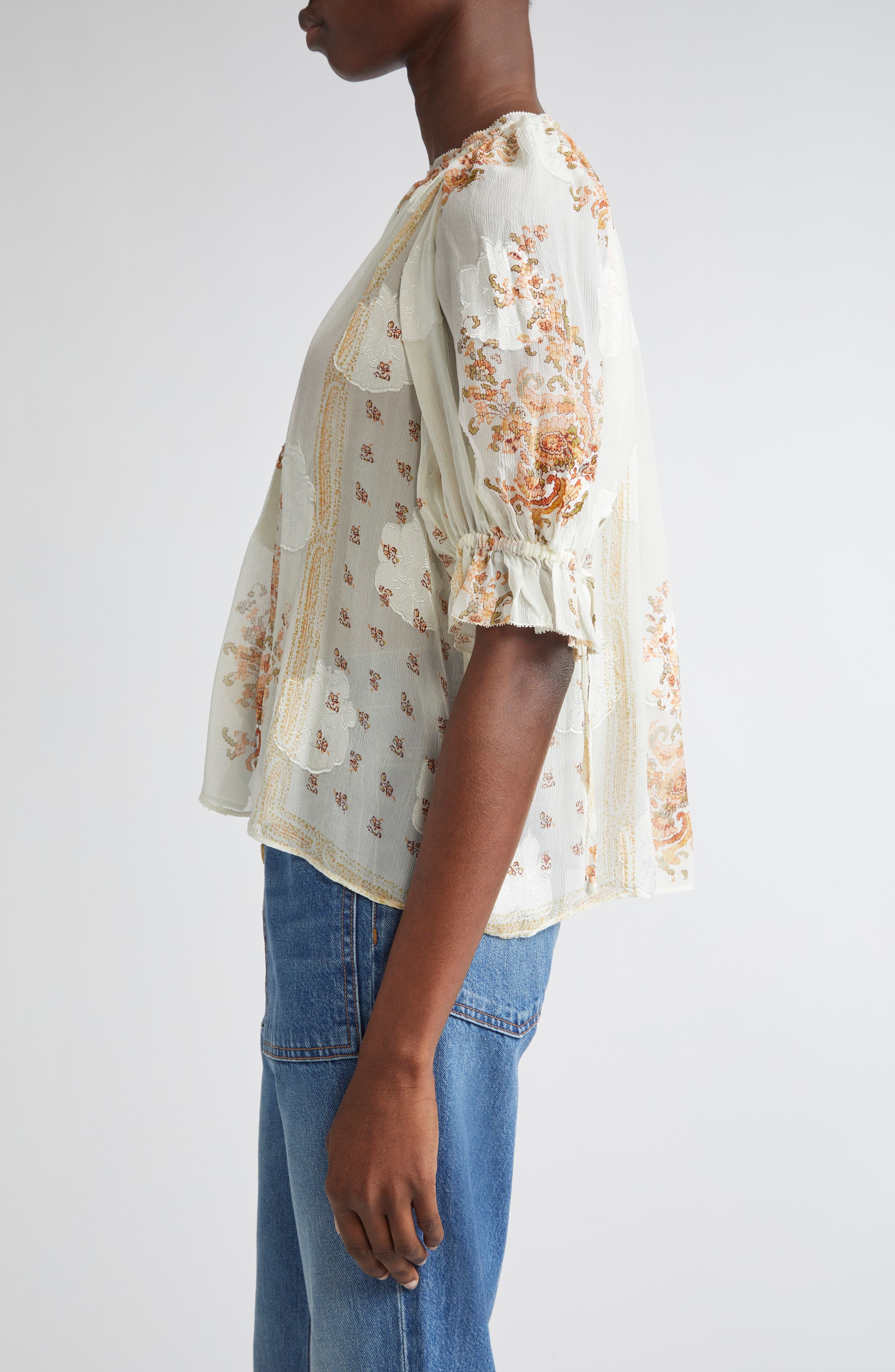 Ulla Johnson Pippa Floral Silk Blend Top in Alabaster at Nordstrom - 4