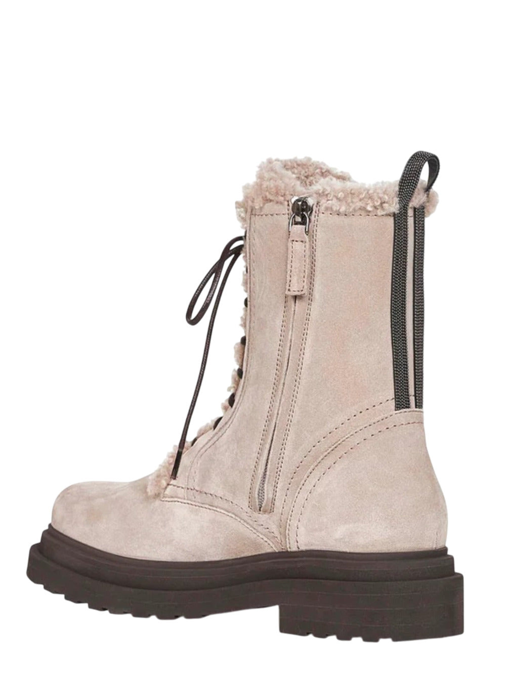 Brunello Cucinelli Women Gray Suede Boots With Shiny Loop Detail - 3