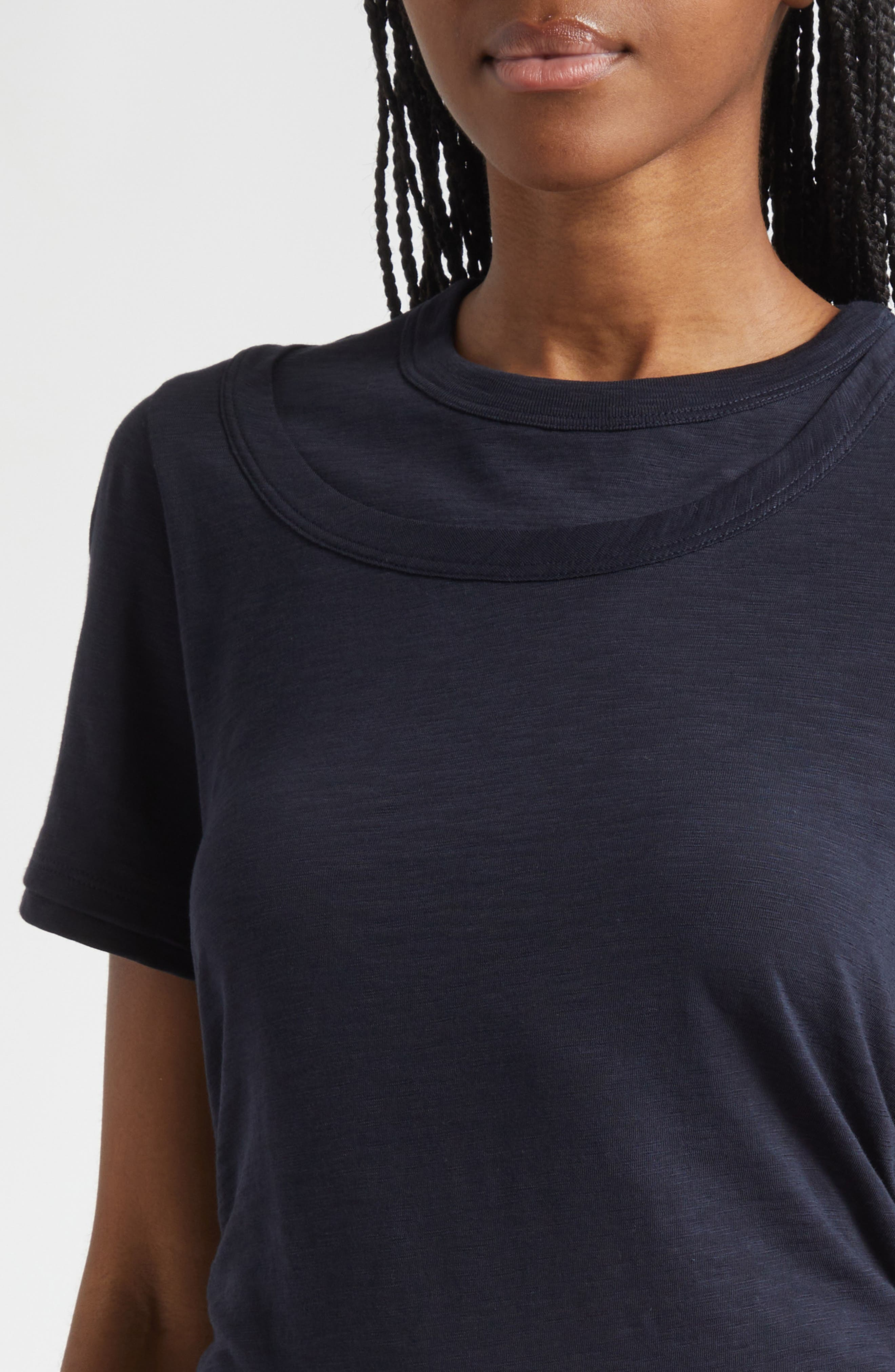 Veronica Beard Damian Ruched Double Collar T-Shirt in Navy at Nordstrom - 4