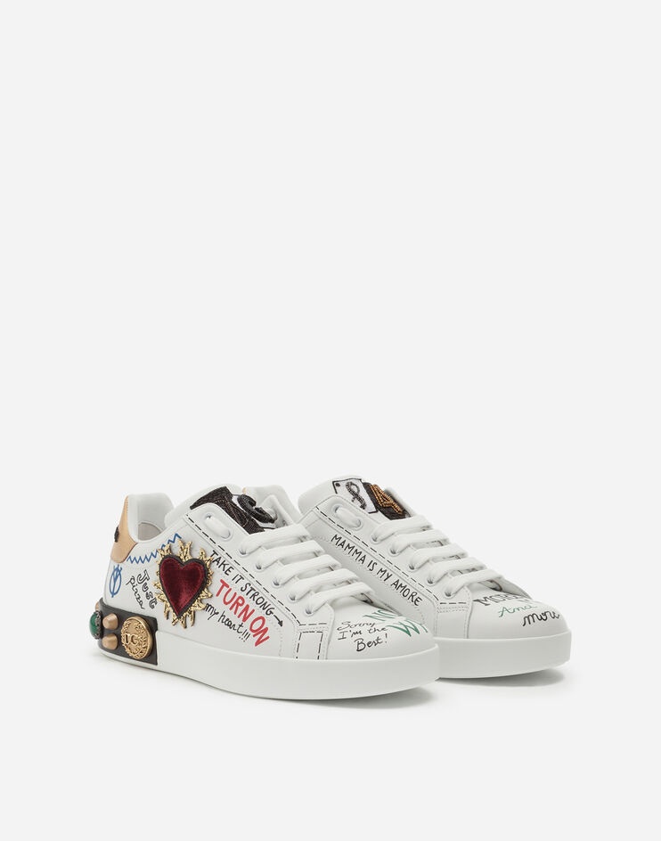 Printed calfskin nappa Portofino sneakers with patch and embroidery - 2